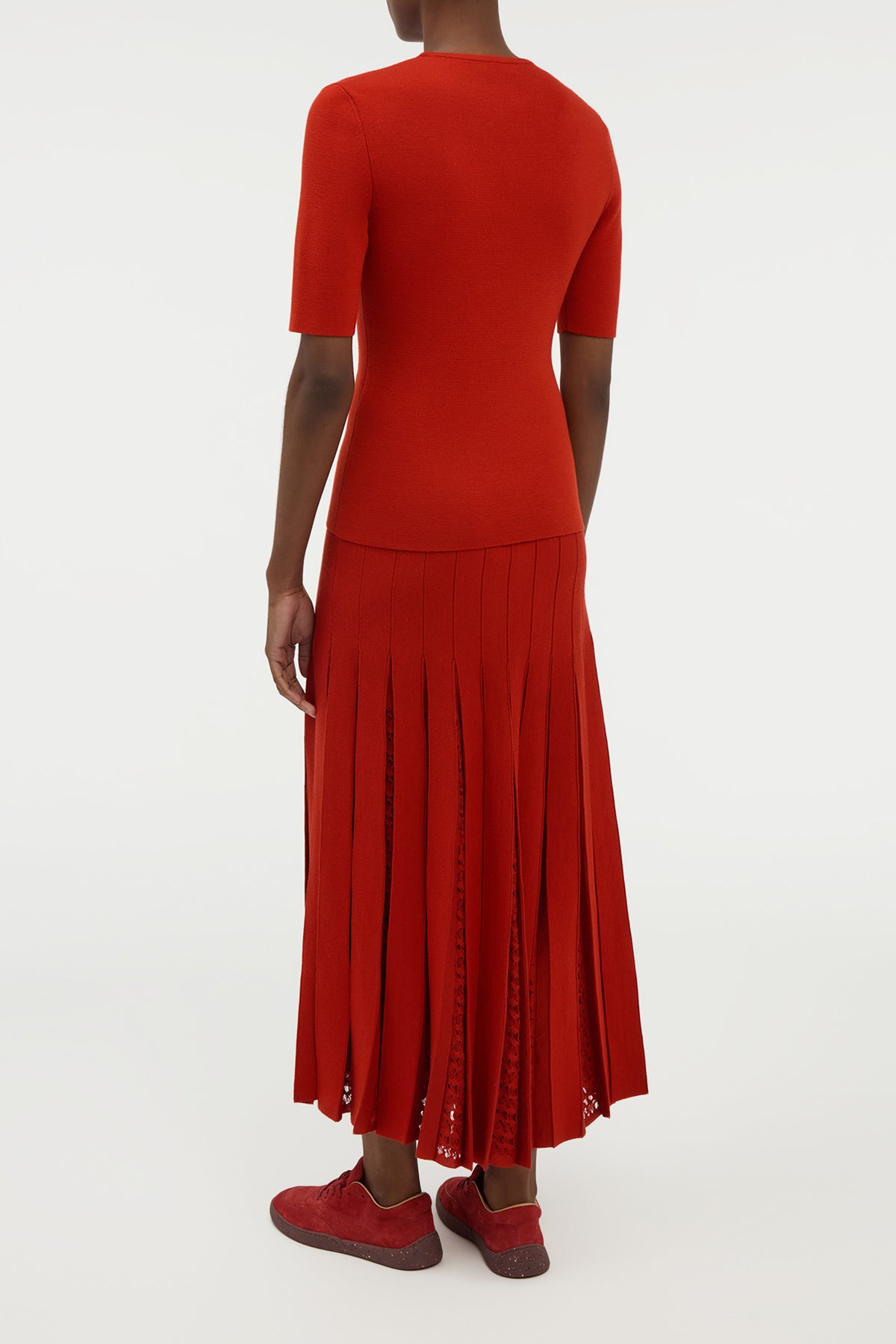 Elegant Debutante Knit Pleated Maxi Skirt - Antelope Orange Merino Wool - Perfect for Weddings, Parties & Formal Events