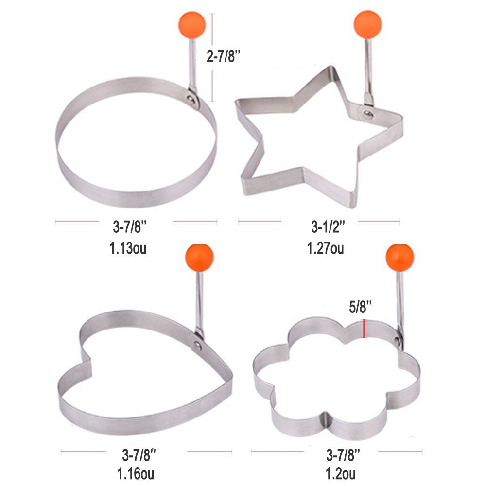 304 Stainless Steel Fried Egg Mold Ring Set - 4PCS Heart, Flower, Star & Round Shapes for Perfect Egg Sandwiches, Pancakes & English Muffins | Fun Breakfast Cooking Gadgets for Kids & Adults | Ideal for Home Kitchen, Camping & Brunch Parties