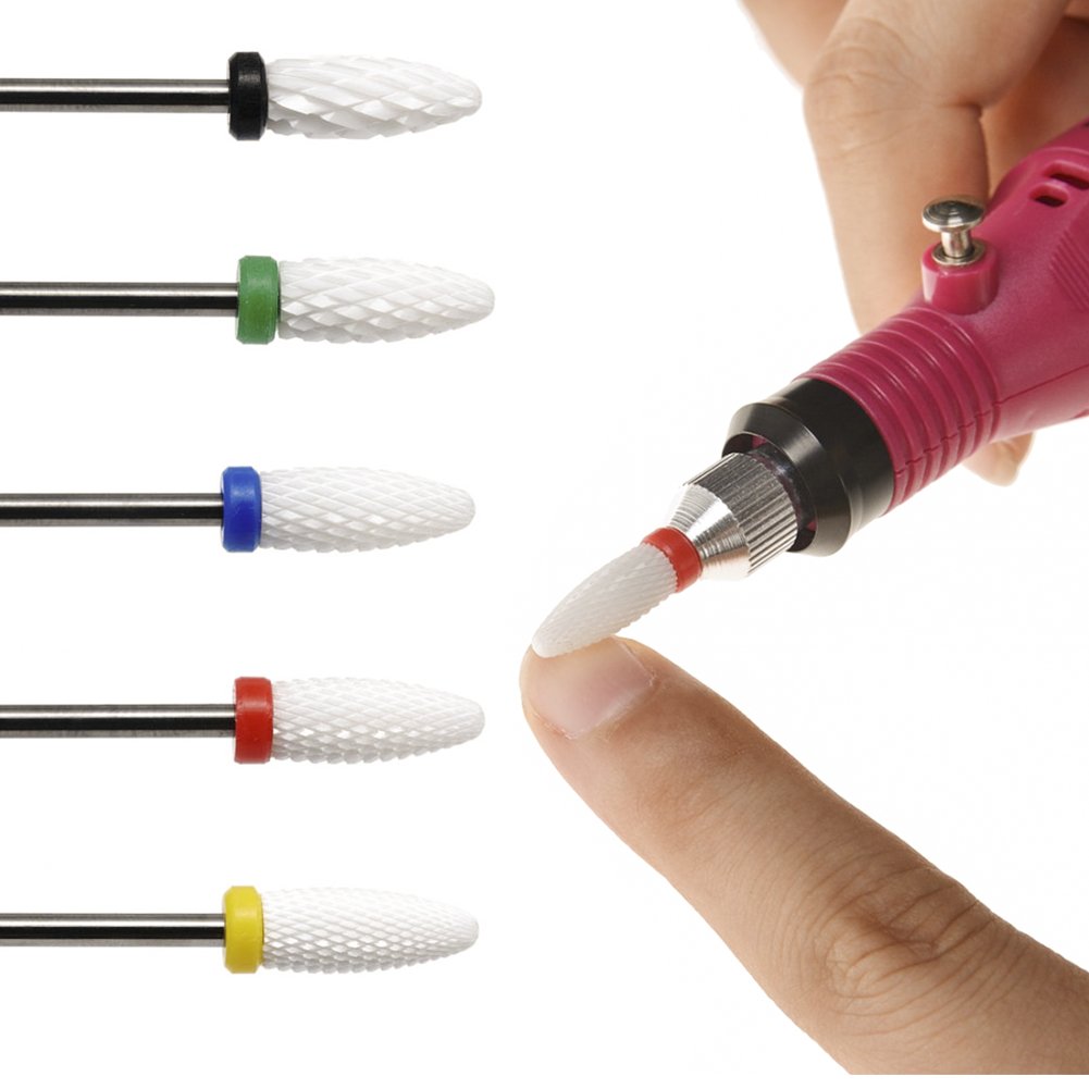 Professional Ceramic Nail Drill Bits Set - Coarse/Medium/Fine/Extra Fine Grit for Electric Nail Files - Perfect for Manicure, Pedicure & Nail Art - Salon & Home Use (5 Grits Included)