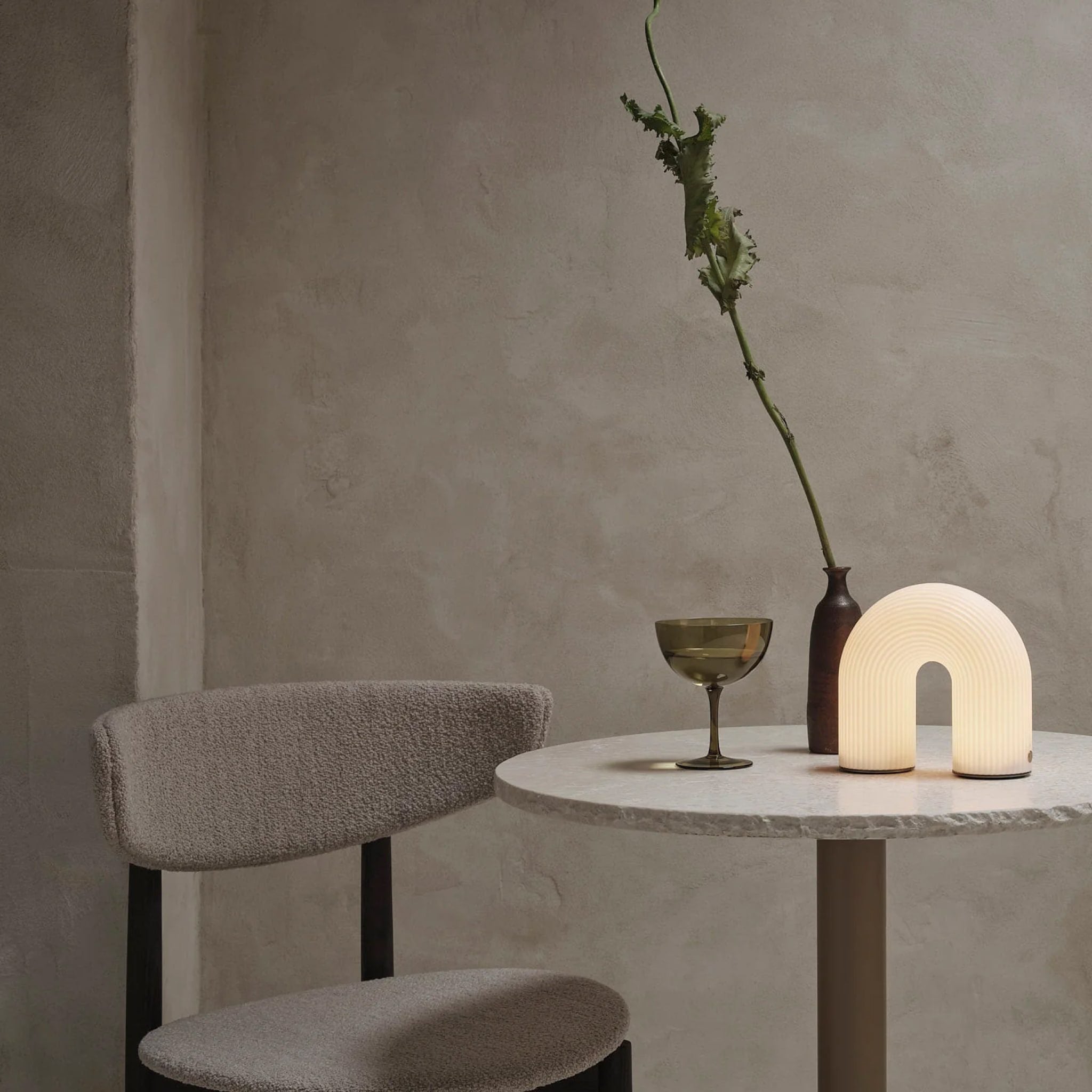 FERM LIVING Vuelta Portable Table Lamp - Modern White LED Night Light for Bedroom, Living Room & Office Decor