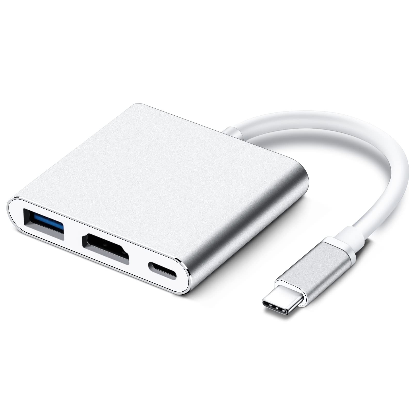 FENTICO USB C to HDMI Adapter 3-in-1 Multiport Converter - 4K Ultra HD Type-C to HDMI Dongle for MacBook Pro/Air, iPad Pro, Galaxy S22/S21 - Connect to TV, Monitor, Projector (Silver) | Perfect for Home Theater, Office Presentations & Gaming