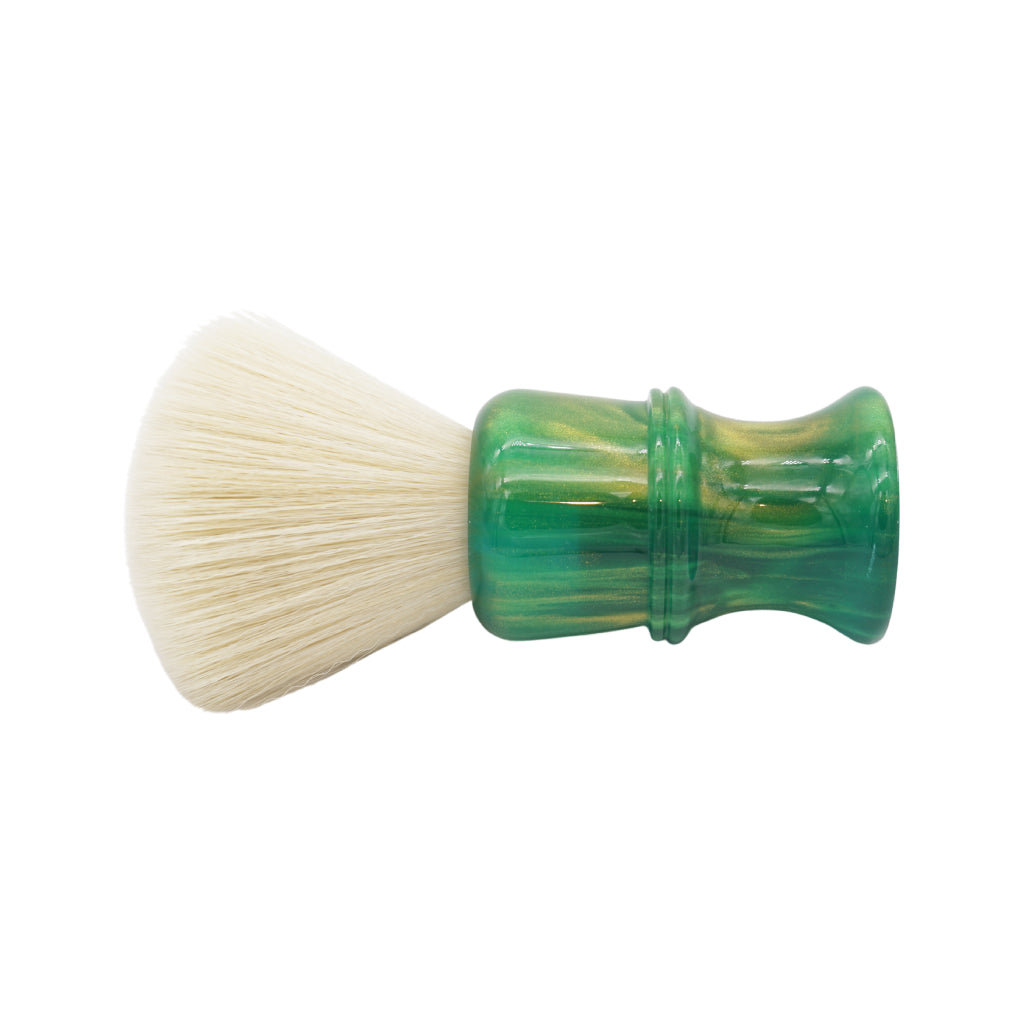 AP Shave Co. 26mm Cashmere Fan Synthetic Shaving Brush - Premium Golden Emerald Green Handle for Men's Wet Shaving & Grooming | Perfect for Travel, Home Use & Gift Giving