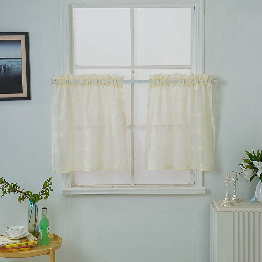 2Pcs Sheer Voile Linen Cafe Curtains for Small Windows - 29