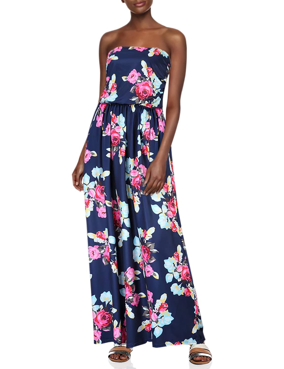 Leadingstar Women's Floral Print Casual Maxi Dress for Beach, Party & Summer Vacation - Lightweight Flowy Sundress with Pockets