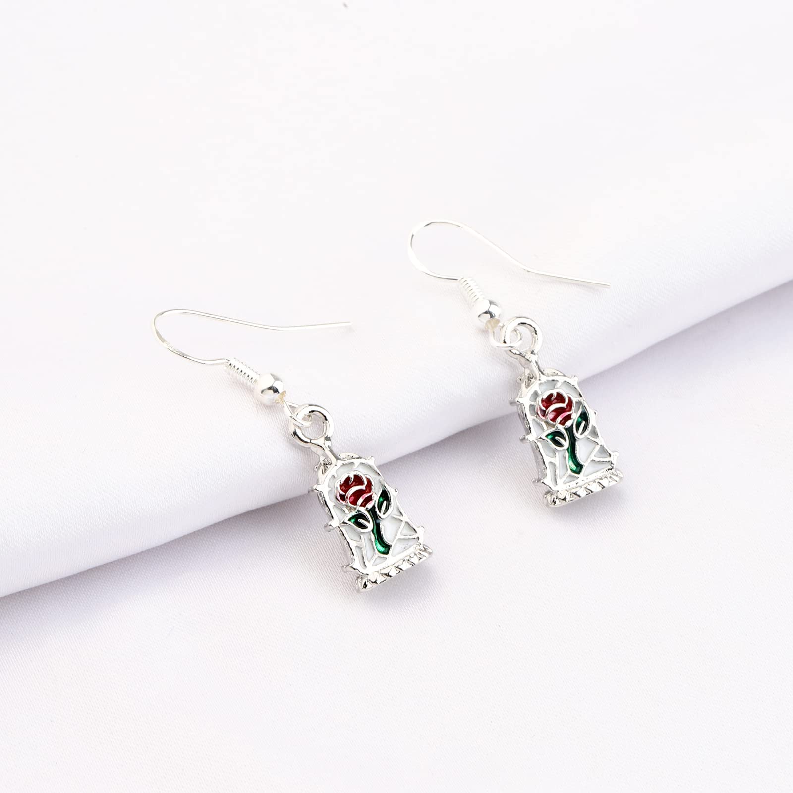 Beauty and the Beast Inspired Red Rose Dome Earrings for Women - Elegant Floral Jewelry Gift for Valentine's Day, Anniversary & Special Occasions
