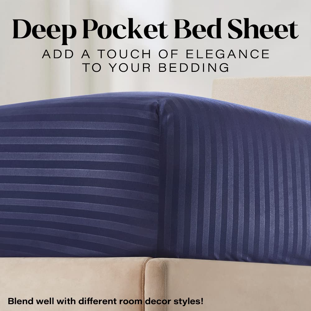 Queen Size Sheet Set - 4-Piece Soft & Cooling Microfiber Bedding with Deep Pocket (1 Fitted Sheet, 1 Flat Sheet, 2 Pillowcases) - Wrinkle-Free, Breathable & Striped Design - Perfect for Hot Sleepers, Guest Rooms & Luxury Bedrooms
