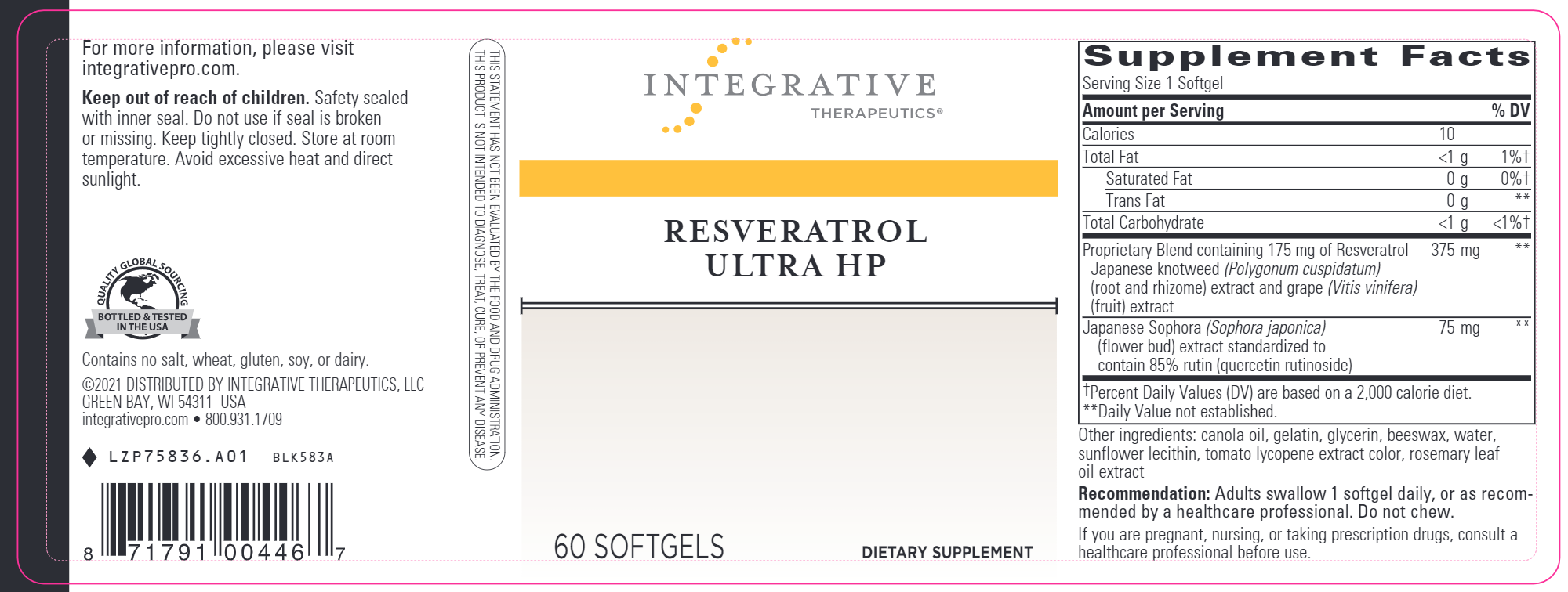 Premium Resveratrol Ultra HP Supplement - 500mg High Potency Antioxidant Support for Heart Health & Anti-Aging - Perfect for Daily Wellness Routine & Anti-Oxidant Boost