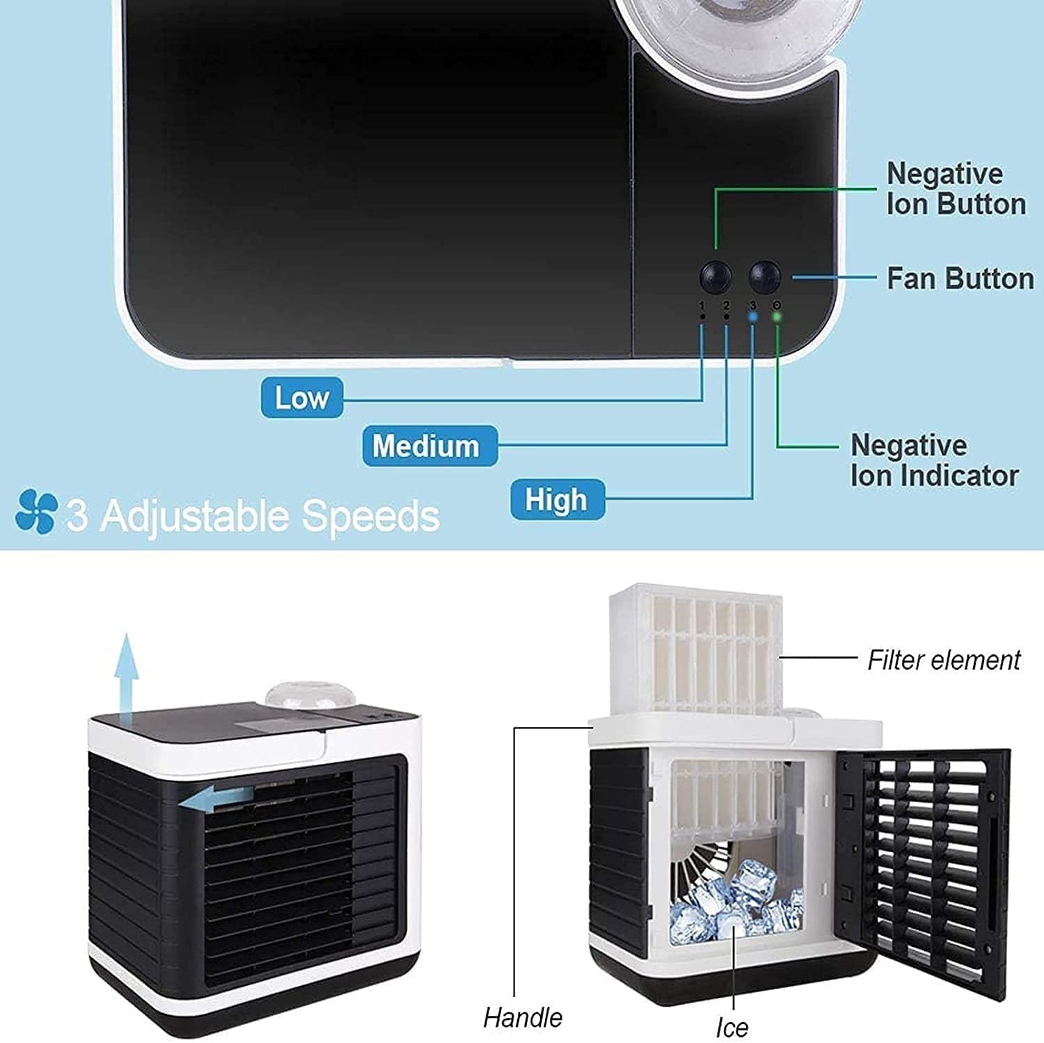 Portable Air Conditioner Fan - Mini Desktop Cooling Fan with Humidifier, Personal Air Cooler for Bedroom, Office & Home Use | Compact & Energy Efficient | Perfect for Small Spaces, Dorm Rooms & Workstations (Green)