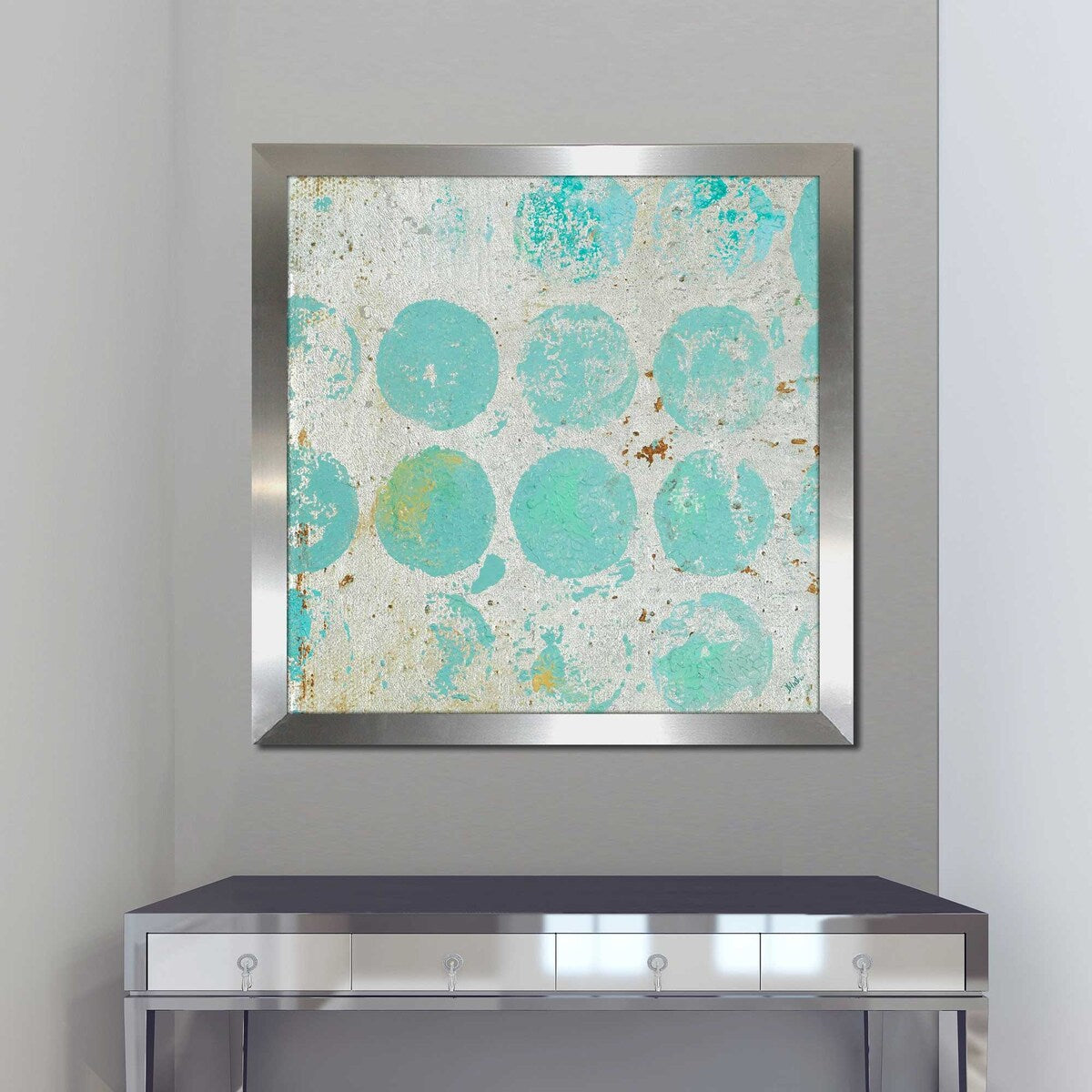 Aqua Circles Square Print on Acrylic Wall Art - Modern Abstract Painting for Living Room, Bedroom & Office Decor