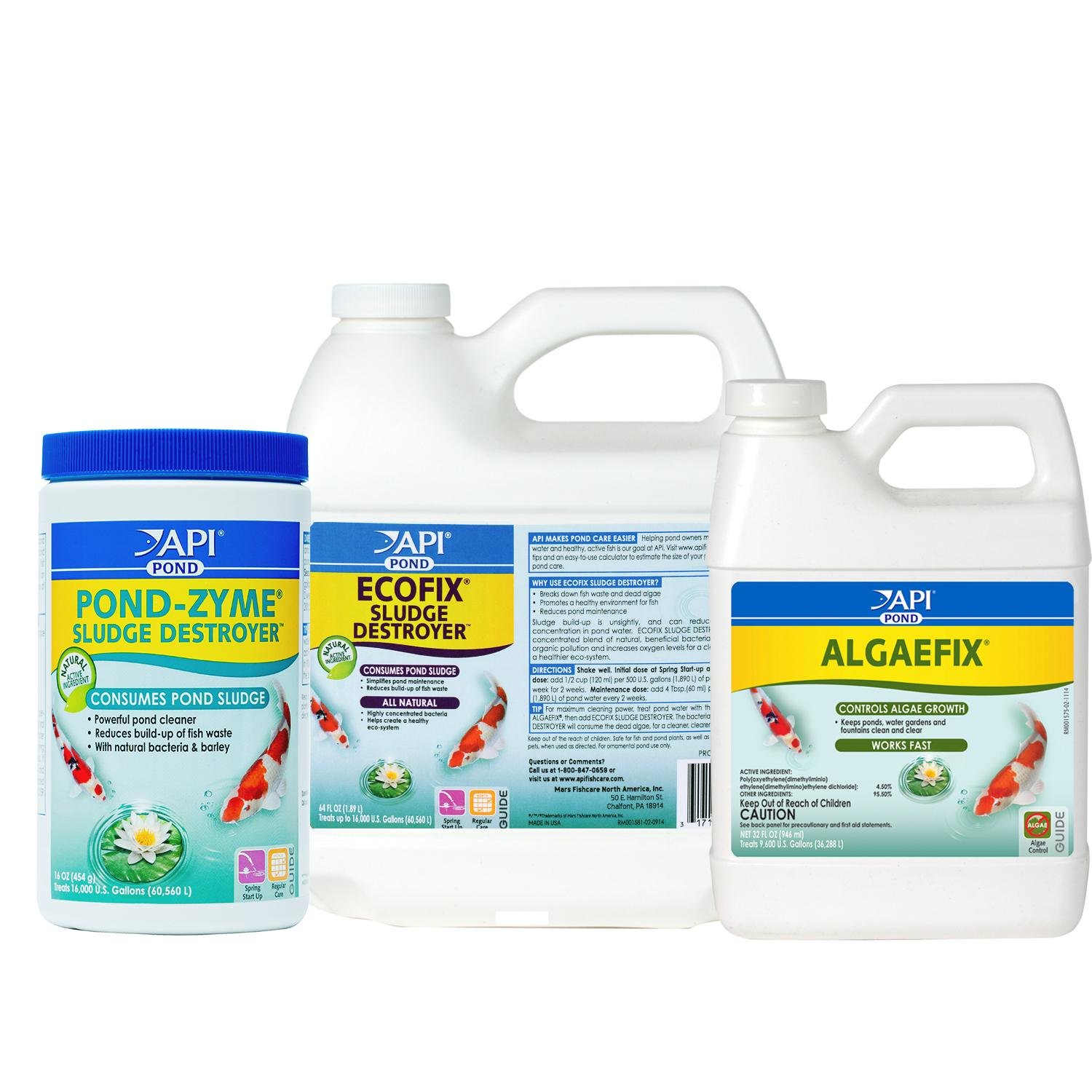 API POND ESSENTIALS BUNDLE - Algae Control, Sludge Destroyer & Water Clarifier for Ponds | Includes ALGAEFIX, POND-ZYME & ECOFIX | Perfect for Garden Ponds, Koi Ponds & Water Features