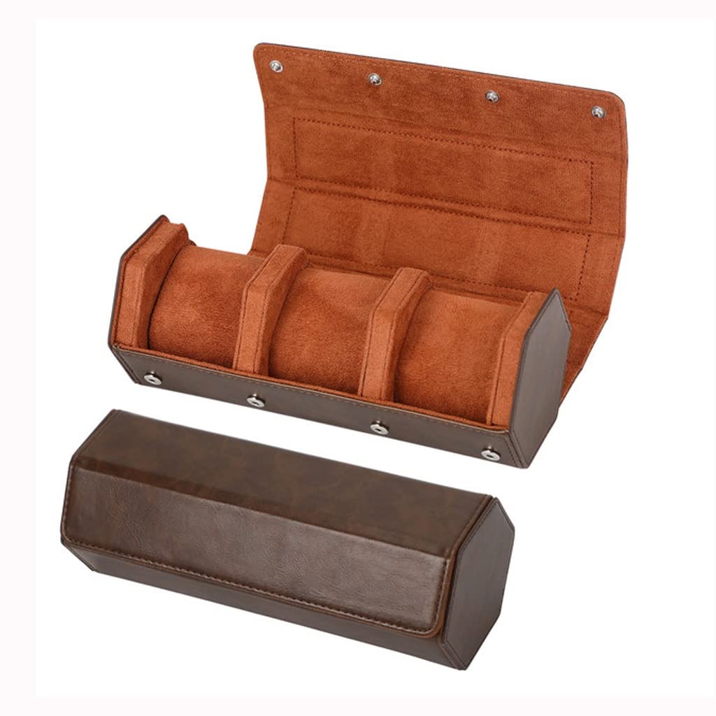 Premium 3-Slot Leather Watch Roll Case for Men - Travel Watch Organizer & Display Box - Handmade Portable Storage Accessory (Color: C) - Perfect for Business Trips, Gifts & Watch Collectors