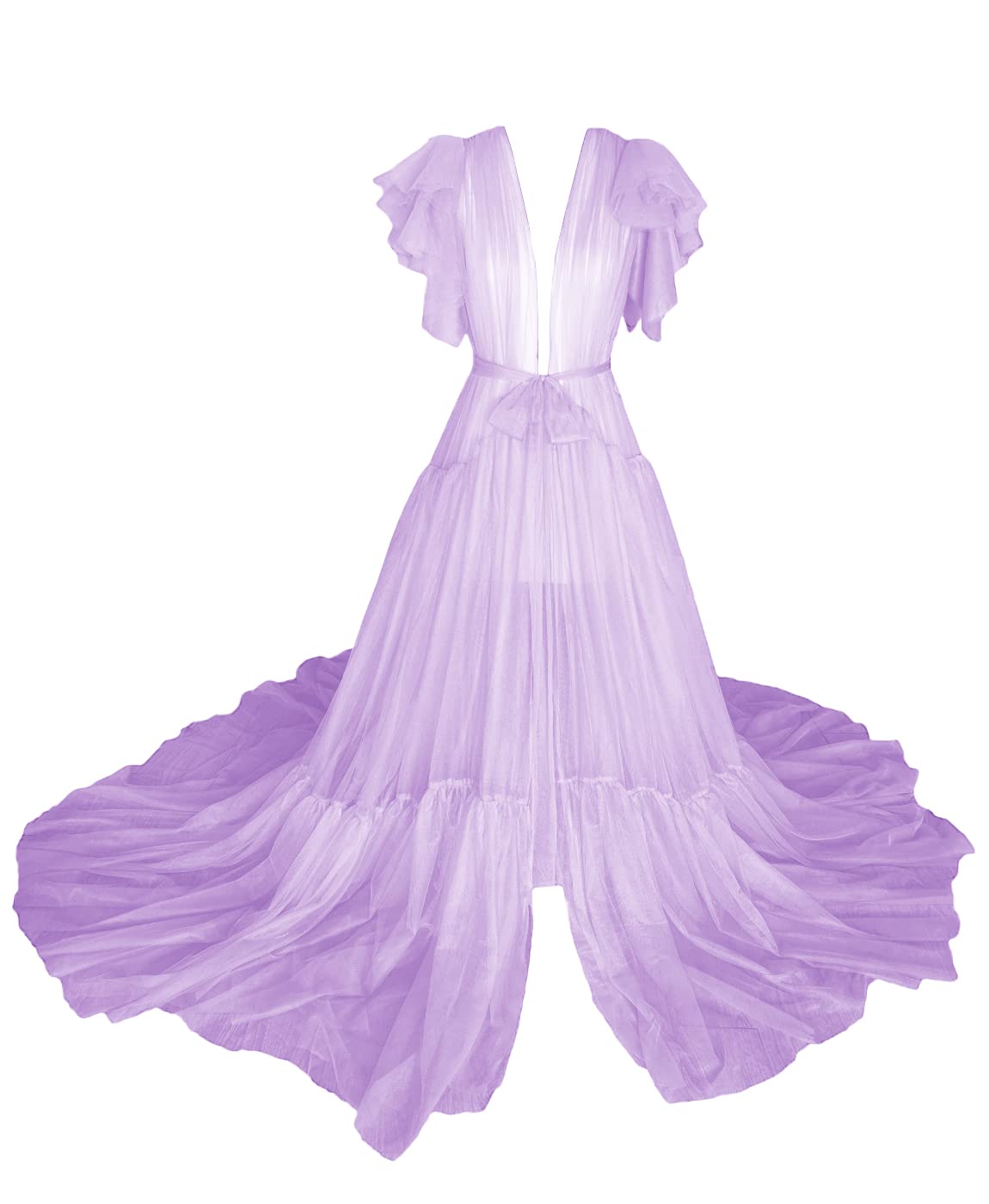 Elegant Women's Long Wedding Tulle Lingerie Nightgown - Sheer Bridal Robe & Scarf for Boudoir Photography, Honeymoon, and Romantic Occasions