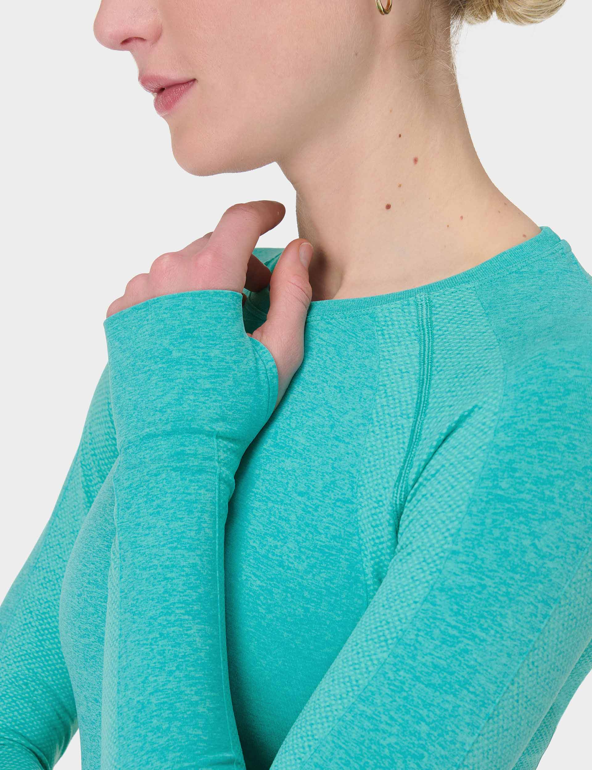 Seamless Gym Long Sleeve Workout Top for Women & Men - Breathable Athletic Shirt in Seaspray Ripple Blue Marl - Perfect for Yoga, Running & Fitness Training