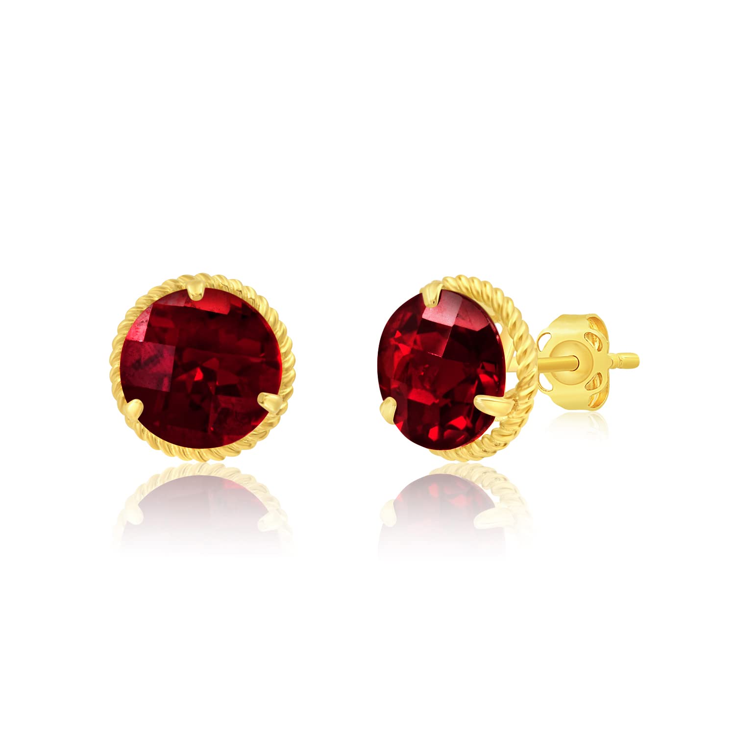 14K White or Yellow Gold Roped Halo Gemstone Round Stud Earrings for Women - 8mm Birthstone Push Back Earrings | MAX + STONE | Perfect for Birthdays, Anniversaries & Special Occasions