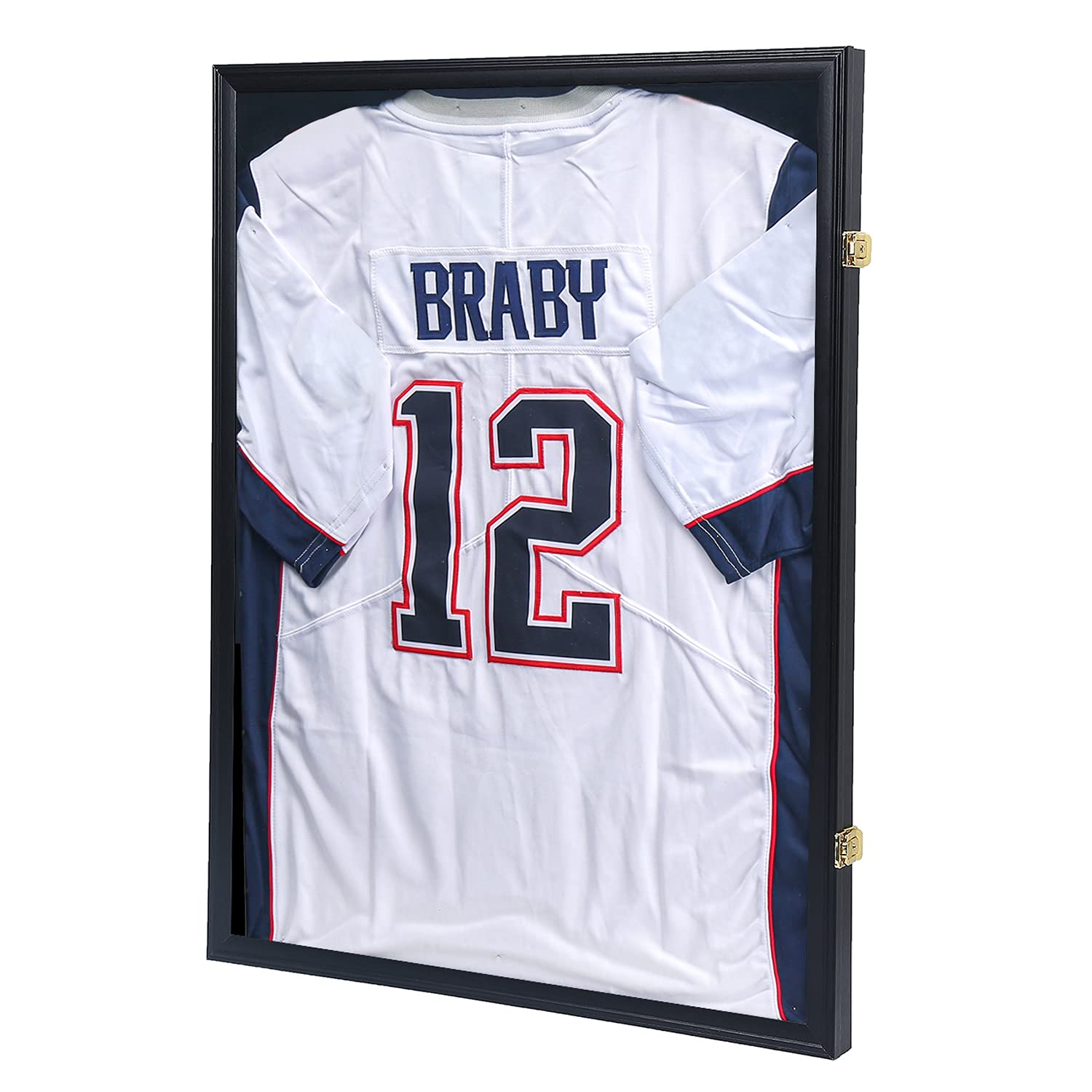 KCRasan Jersey Display Frame Case - Large Lockable Shadow Box with UV Protection for Sports Jerseys (Baseball, Basketball, Football, Soccer, Hockey) - Matte Black Finish - Perfect for Home, Office & Man Cave Decor