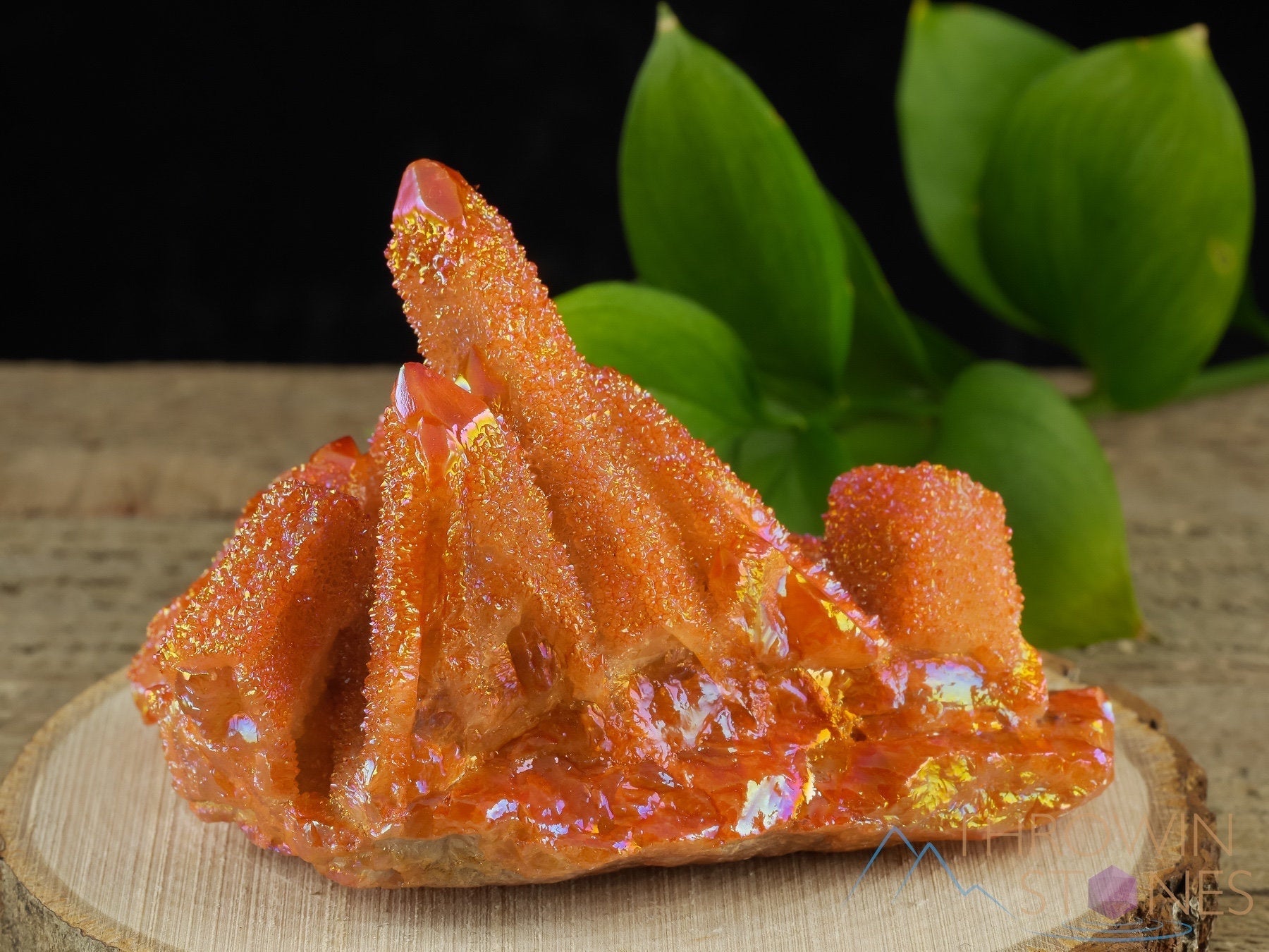 Orange Sunset Aura Quartz Crystal Cluster - Rainbow Spirit Quartz Specimen for Home Decor, Meditation & Healing | Natural Crystal Geode for Office Desk, Yoga Space & Gift Giving
