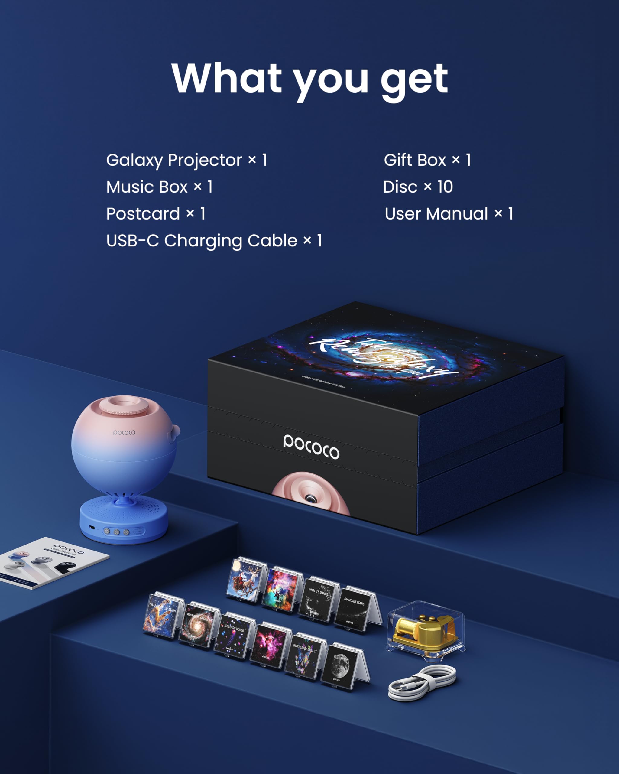 POCOCO Galaxy Star Projector with 10 Nebula Discs & Bluetooth Speaker - 360° Starry Night Light for Bedroom, Nursery, Party Decor | Perfect Gift for Valentine's Day, Christmas, Birthday | Create Relaxing Sleep Aid & Romantic Atmosphere