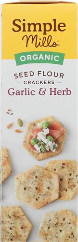 Simple Mills Organic Seed Crackers, Garlic & Herb - Gluten Free, Vegan, Healthy Snacks, Paleo Friendly, 4.25oz (Pack of 1) | Perfect for On-the-Go, Lunchboxes & Keto Diet