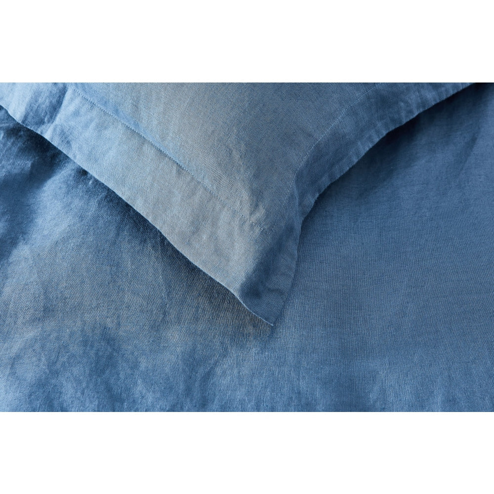 Premium 100% French Linen Duvet Cover Set - Berling Sea Blue, Queen Size Bedding | Soft & Breathable for All Seasons - Perfect for Master Bedroom, Guest Room & Luxury Hotels