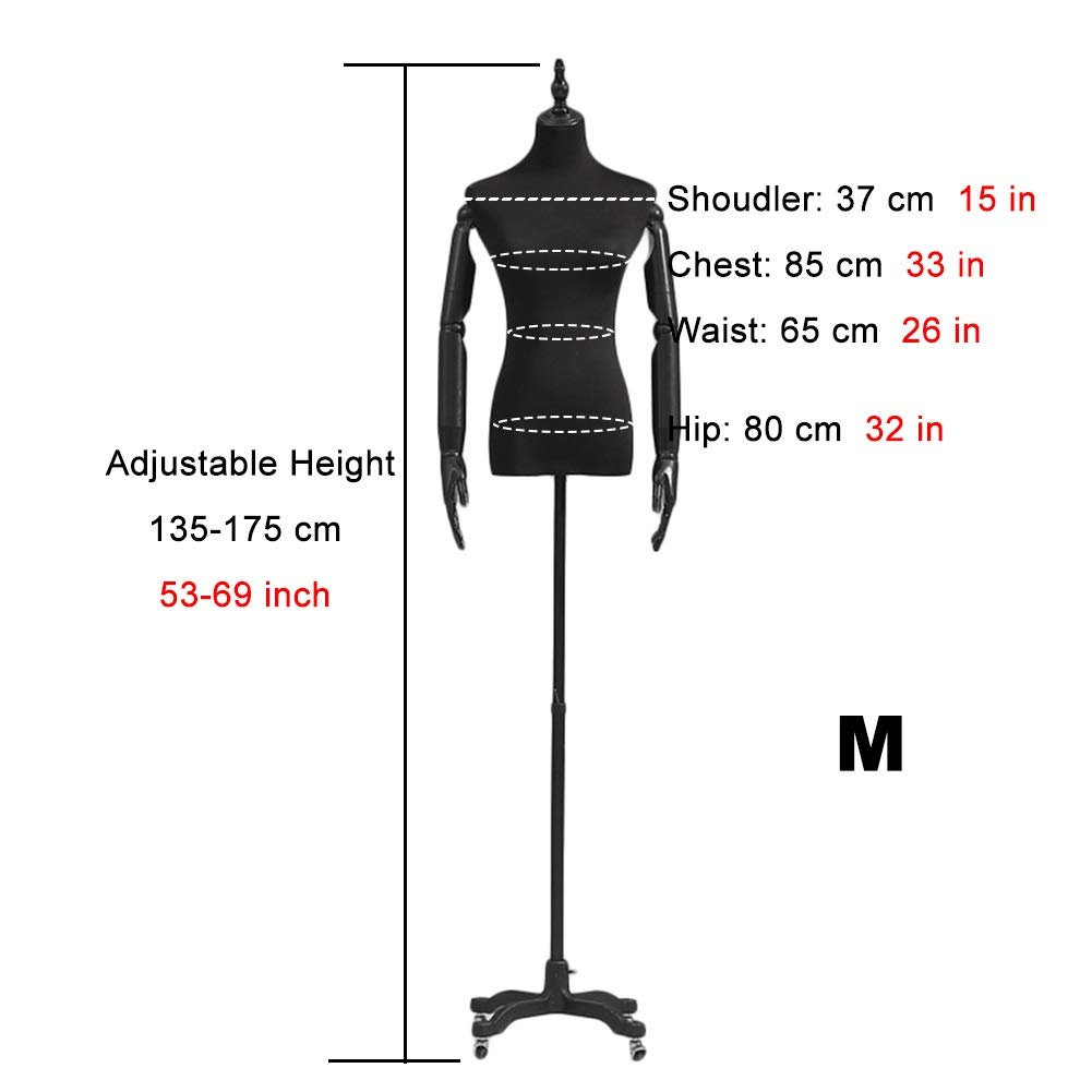 Adjustable Female Dress Form Mannequin Torso with Arms - Fully Pinnable Display Stand on Cast Iron Rolling Base for T-Shirts, Blouses, Dresses & Lingerie - Perfect for Boutique, Retail Store & Fashion Design Studio Displays