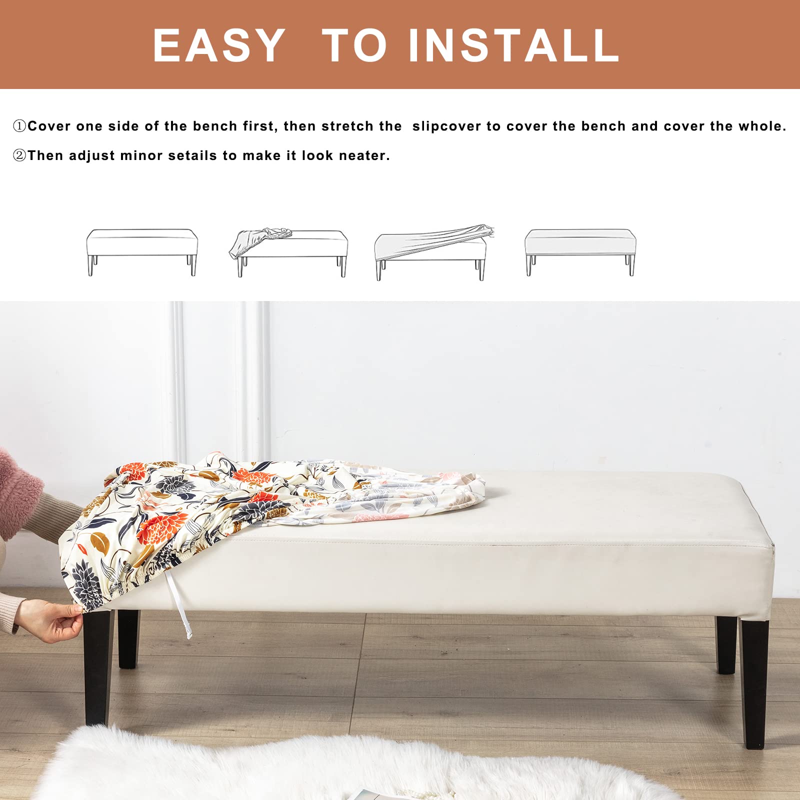 Eco-Friendly Ancheng Stretchable Dining Bench Cover - Removable Slipcover for Chairs & Furniture Protection - Perfect for Living Room, Kitchen & Dining Area