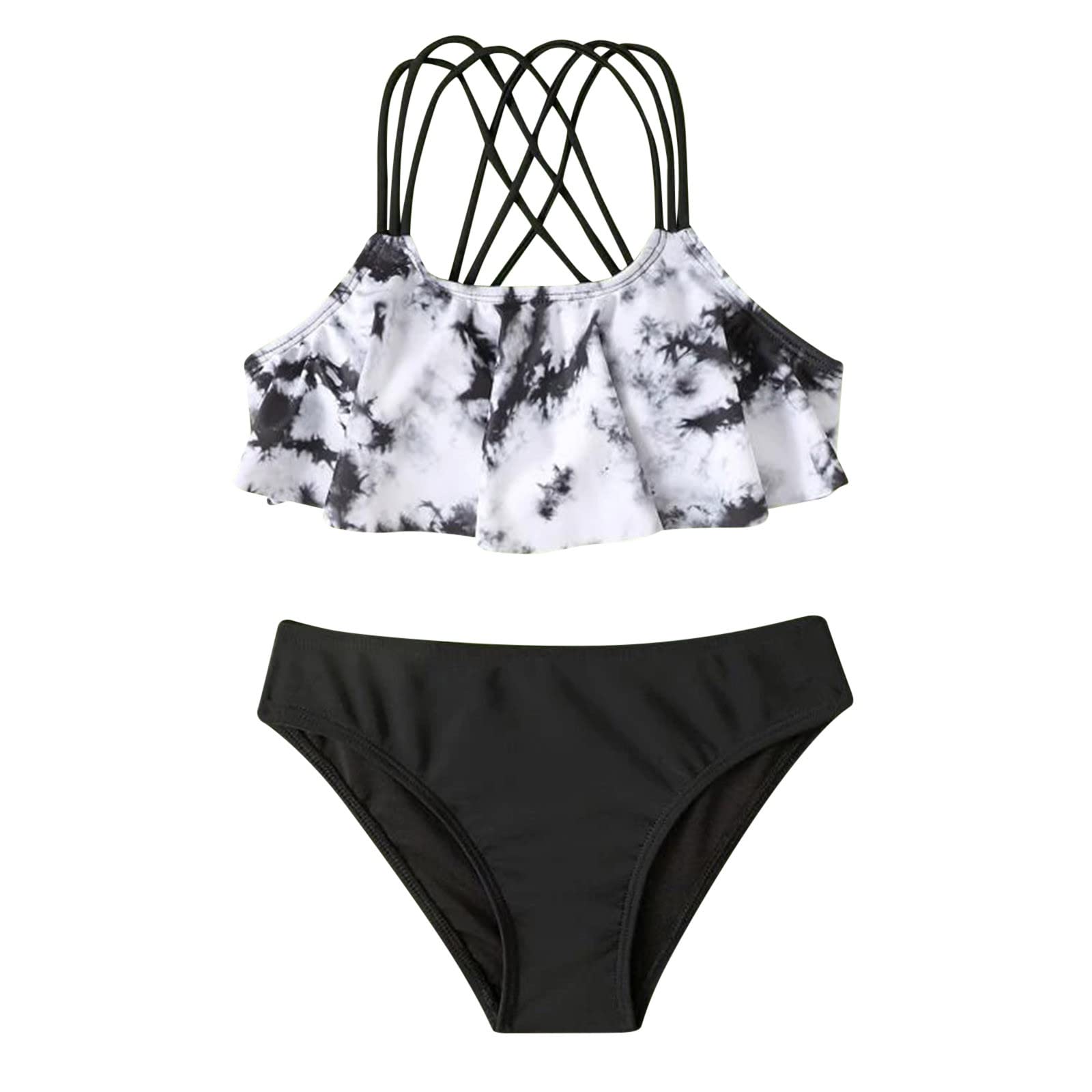 Cute Floral Gradient Print Girls Summer Two-Piece Swimsuit | Crisscross Design | Size 12 | Perfect for Beach Vacation, Pool Party & Summer Getaways