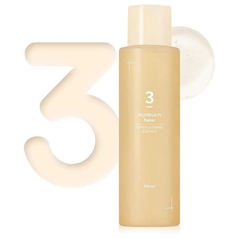Numbuzin No.3 Super Glowing Essence Toner for Dull & Dry Skin - 200ml Hydrating Facial Treatment | Brightening & Moisturizing for Radiant Complexion | Perfect for Daily Skincare Routine & Nighttime Hydration
