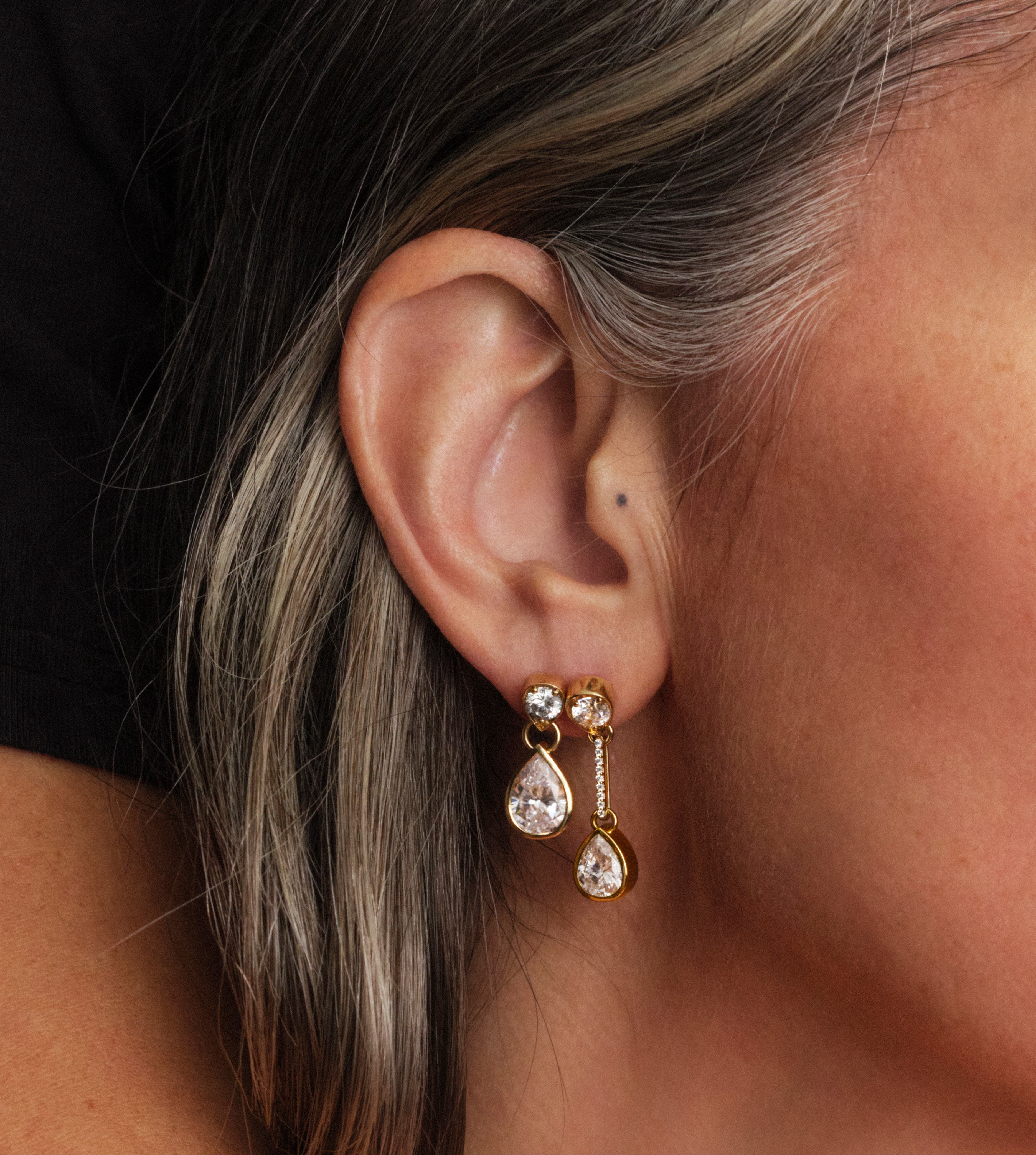 Forever & Always Linear Drop Earrings - 14K Yellow Gold with Pear-Cut Diamonds | Elegant Dangle Earrings for Weddings, Parties & Special Occasions