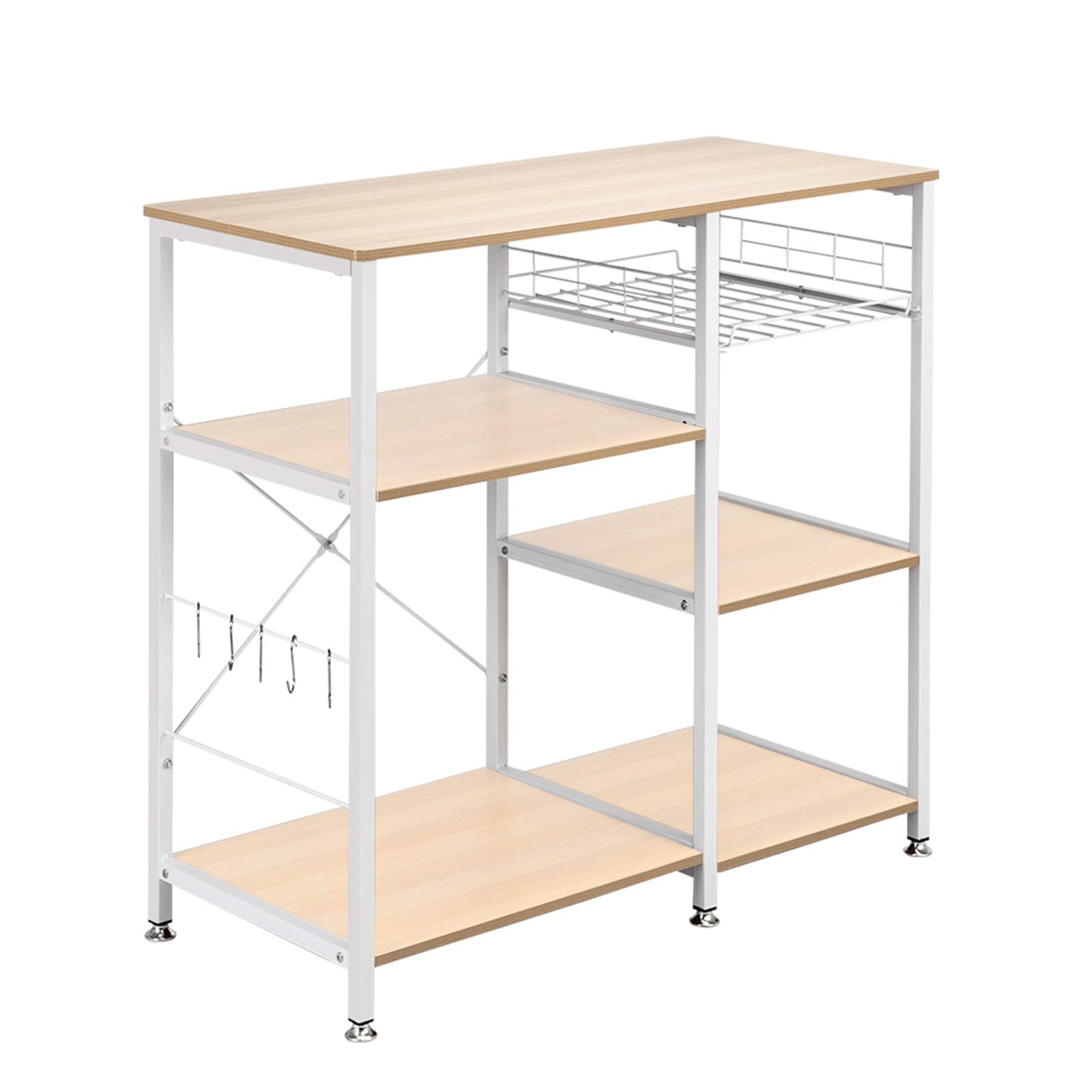 3-Tier Kitchen Baker's Rack with Microwave Stand - White Oak Storage Cart for Baking, Cooking & Organizing | Perfect for Small Kitchens, Apartments & Bakeries
