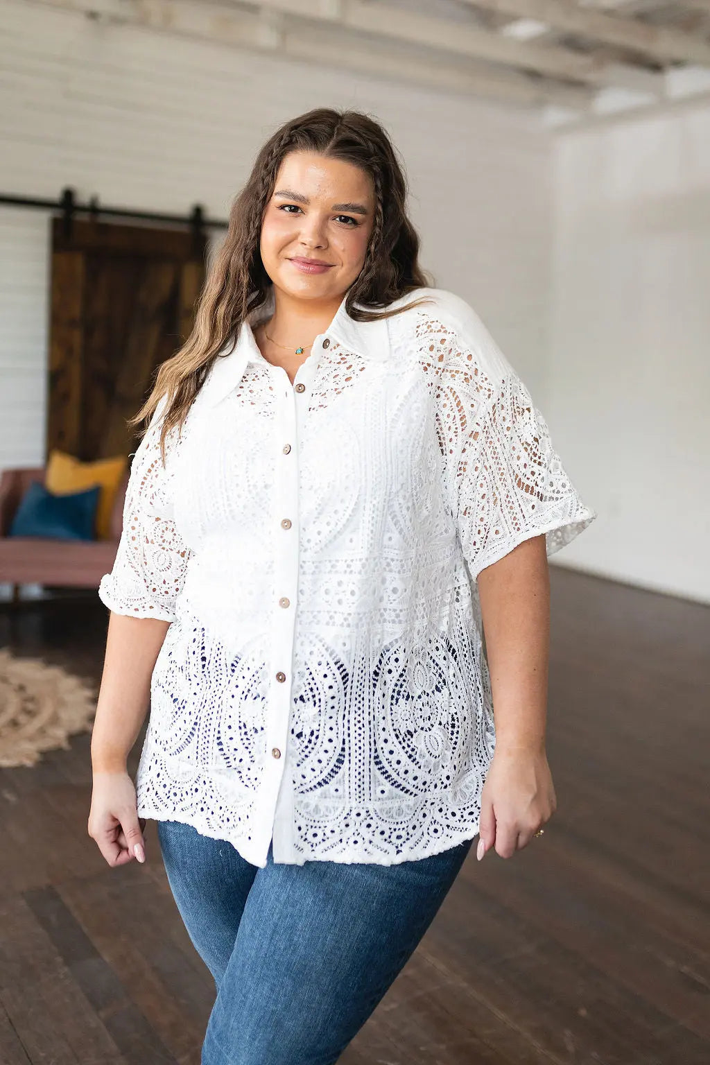 Elegant Lace Button Down Shirt for Women - Boho Chic Blouse with Floral Embroidery | Perfect for Casual Outings, Date Nights & Office Wear