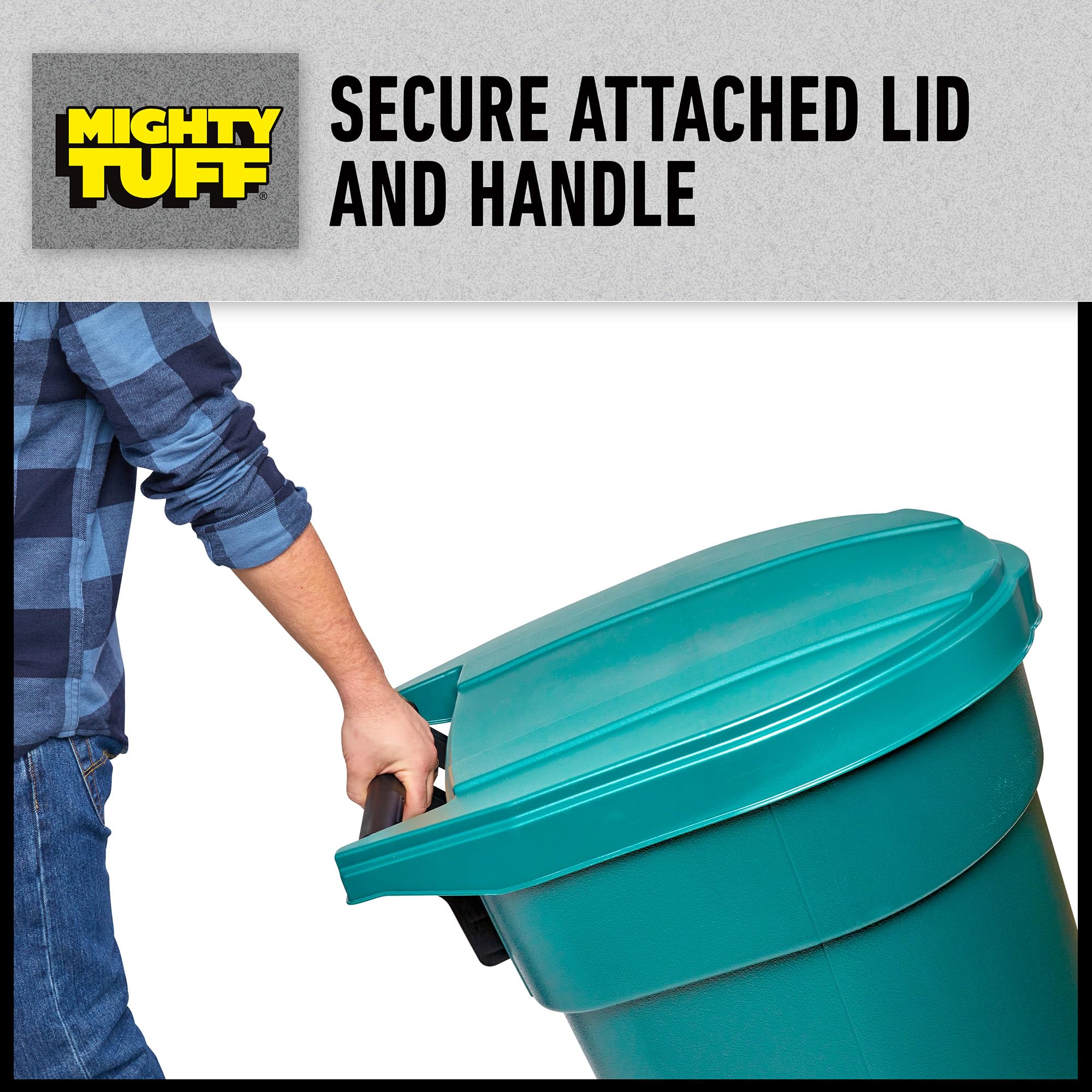Mighty Tuff 50-Gallon Wheeled Trash Can - Heavy Duty Outdoor Garbage Bin with Lid & Wheels - Durable, Weather-Resistant for Home, Yard, Garage & Commercial Use