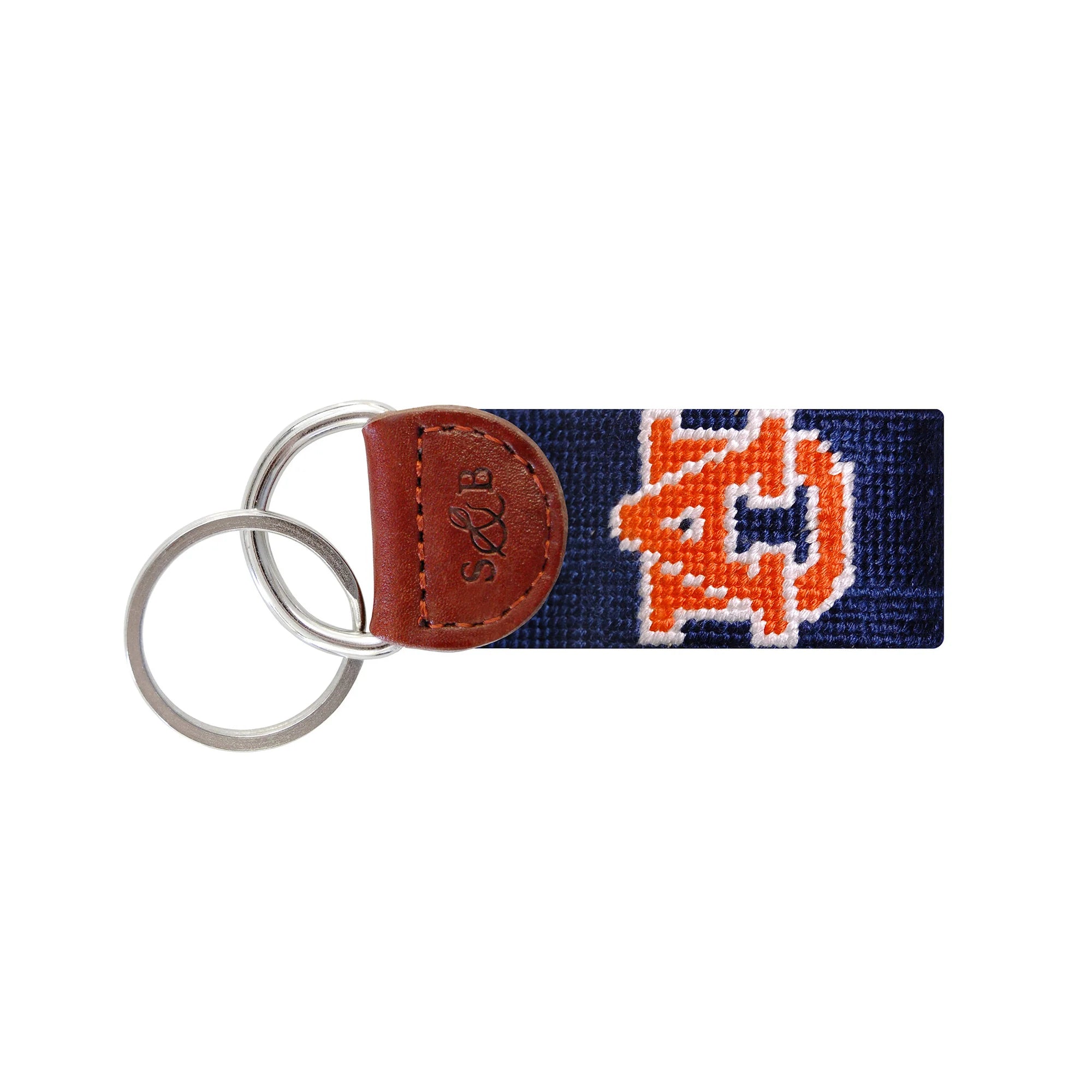 Auburn Needlepoint Key Fob - Navy Blue Handmade Leather Keychain for Car Keys - Perfect Gift for Men & Women - Home, Office & Travel Accessories