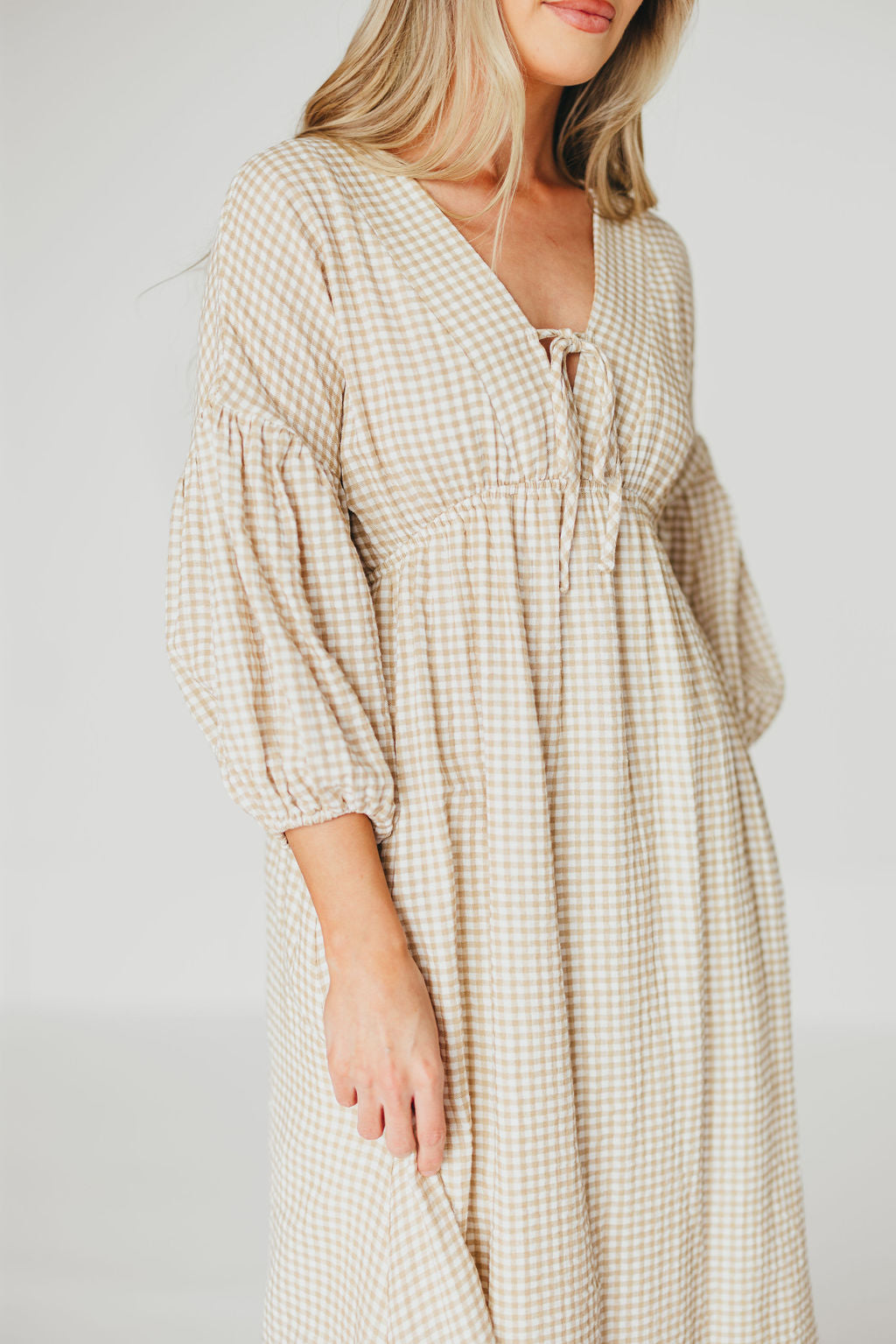 Hunter Printed Gauze Midi Dress in Natural Plaid - Bump Friendly Maternity Dress for Summer, Beach & Casual Wear