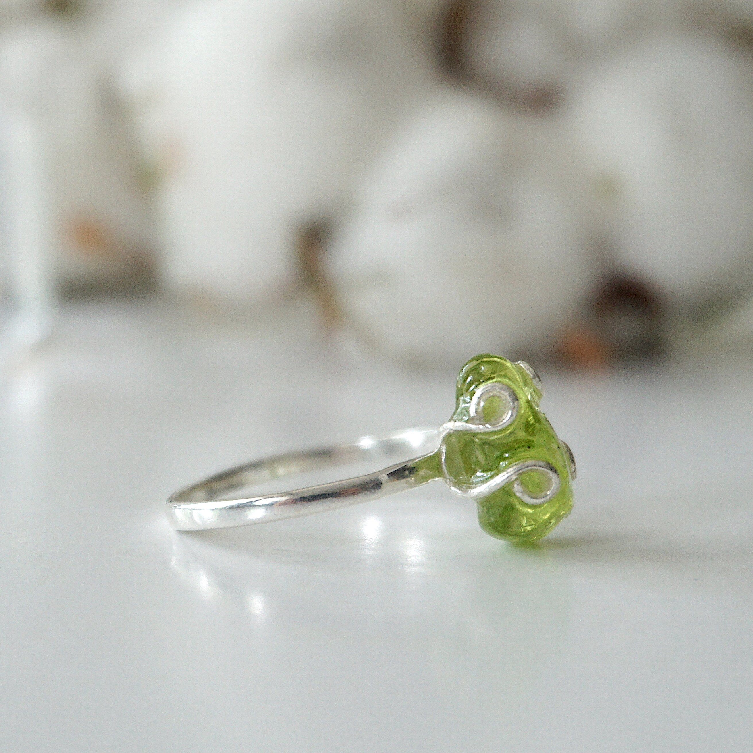 Raw Green Peridot Crystal Adjustable Ring in Sterling Silver - Perfect for Boho Jewelry, Healing Crystal Gifts & Everyday Wear