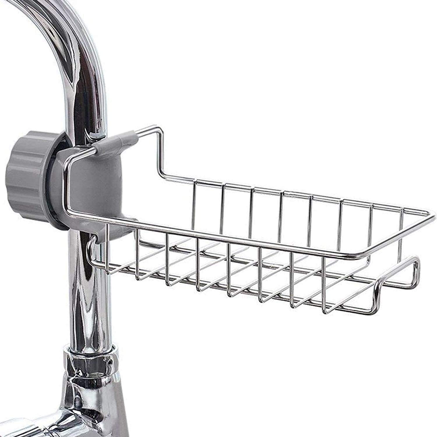 Stainless Steel Kitchen Sink Organizer - Dish Soap Sponge Holder & Faucet Storage Rack | Space-Saving Sink Caddy for Sponges, Brushes & Cleaning Supplies | Perfect for Small Kitchens & Apartment Sinks (Silver)