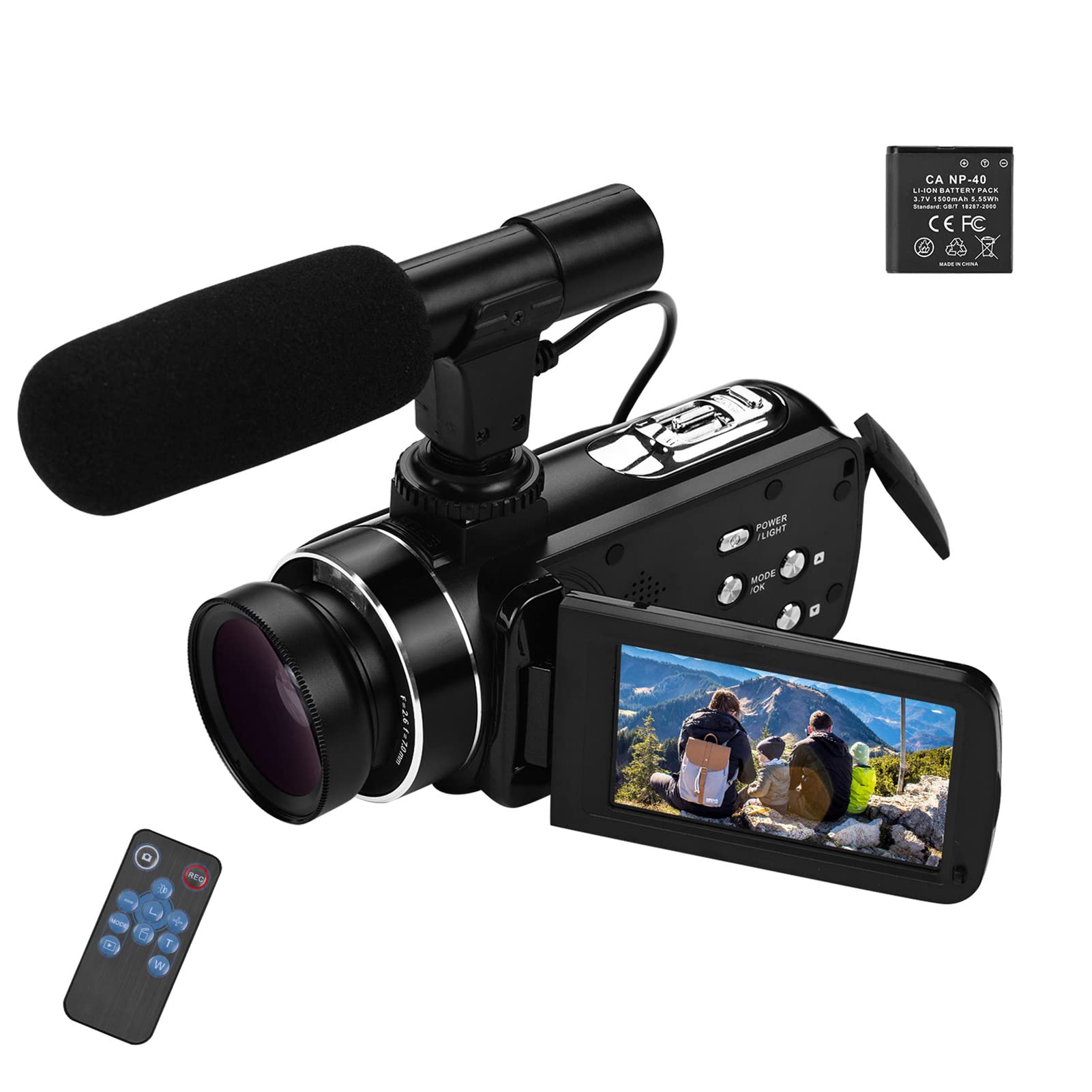 4K Digital Video Camera with 0.45X Wide Angle Lens & Macro - Professional Handheld Camcorder with CMOS Sensor, Stereo Microphone & 3