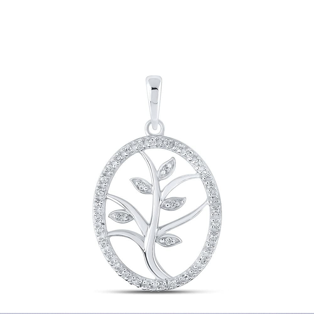 10K White Gold Women's Round Diamond Tree Oval Pendant Necklace - 1/10 CTTW, Elegant Jewelry Gift for Her, Perfect for Anniversaries, Birthdays & Special Occasions