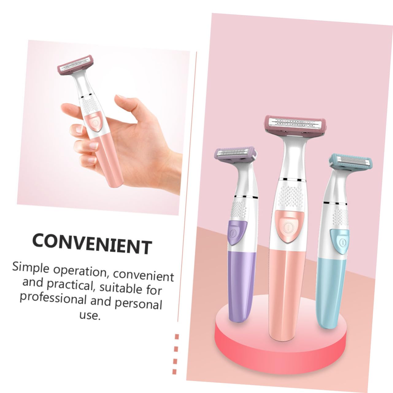 Electric Hair Trimmer for Women - Portable Bikini, Armpit, Leg & Facial Hair Remover - Painless Rechargeable Lady Shaver for Smooth Skin at Home & Travel