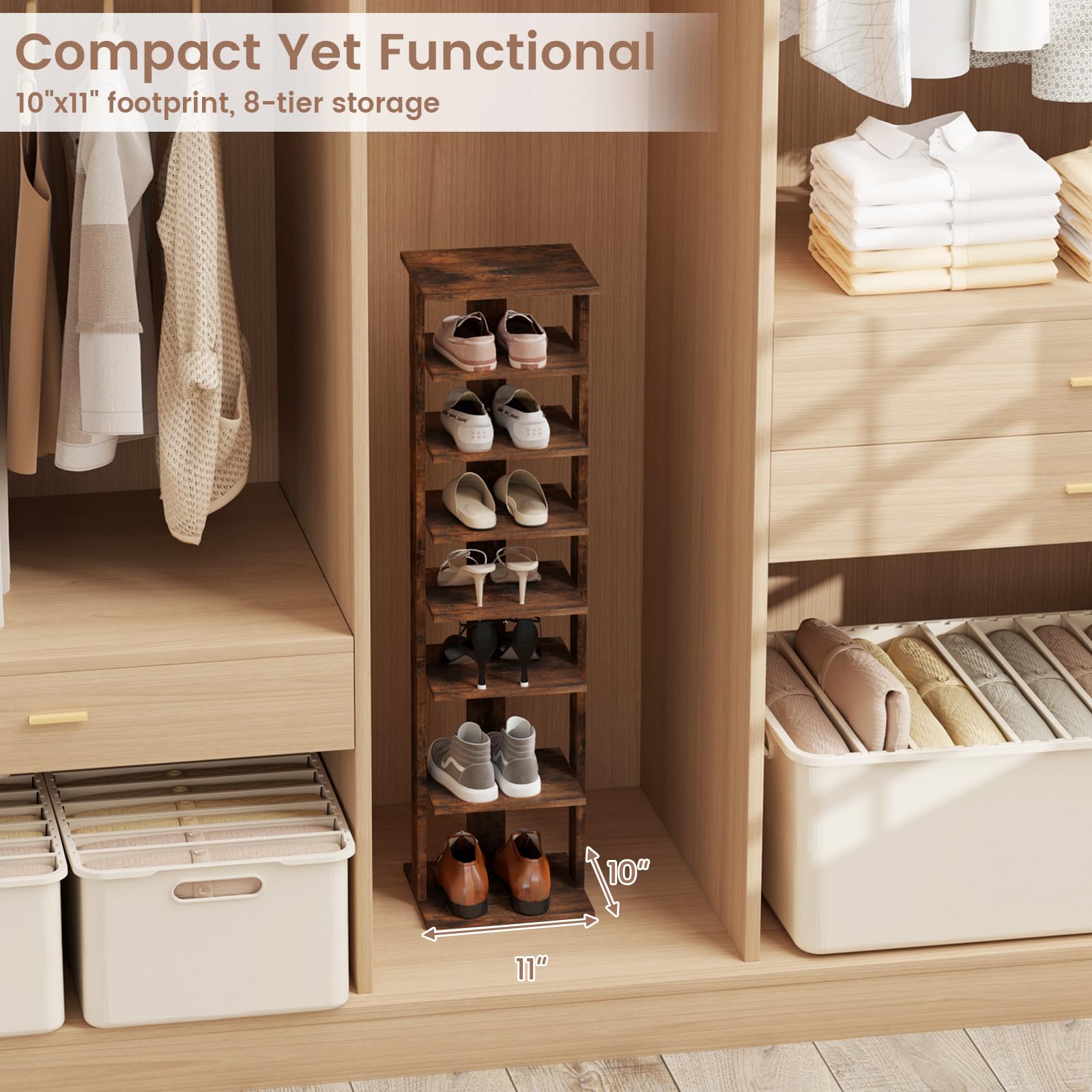 Tangkula 8-Tier Vertical Shoe Rack - Space Saving Corner Shoe Organizer Holds 7 Pairs - Narrow Shoe Storage for Entryway, Front Door or Closet - Perfect for Small Spaces, Apartments & Home Organization