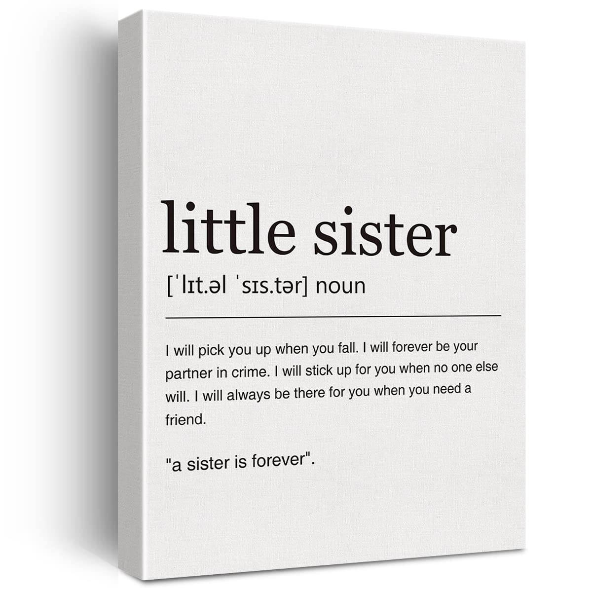 Little Sister Definition Canvas Wall Art - Inspirational Quote Framed Painting for Home Decor | Perfect for Bedroom, Nursery & Gift Giving