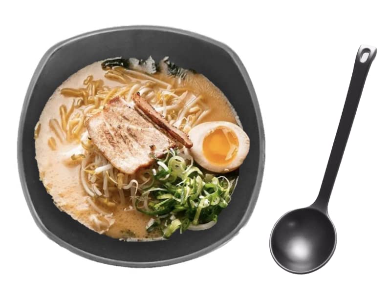 Melamine Japanese Ramen & Vietnamese Pho Noodle Soup Serving Spoon - 8.25 Inch Black Utensil Set (Pack of 288) - Perfect for Asian Restaurants, Home Kitchens & Food Service