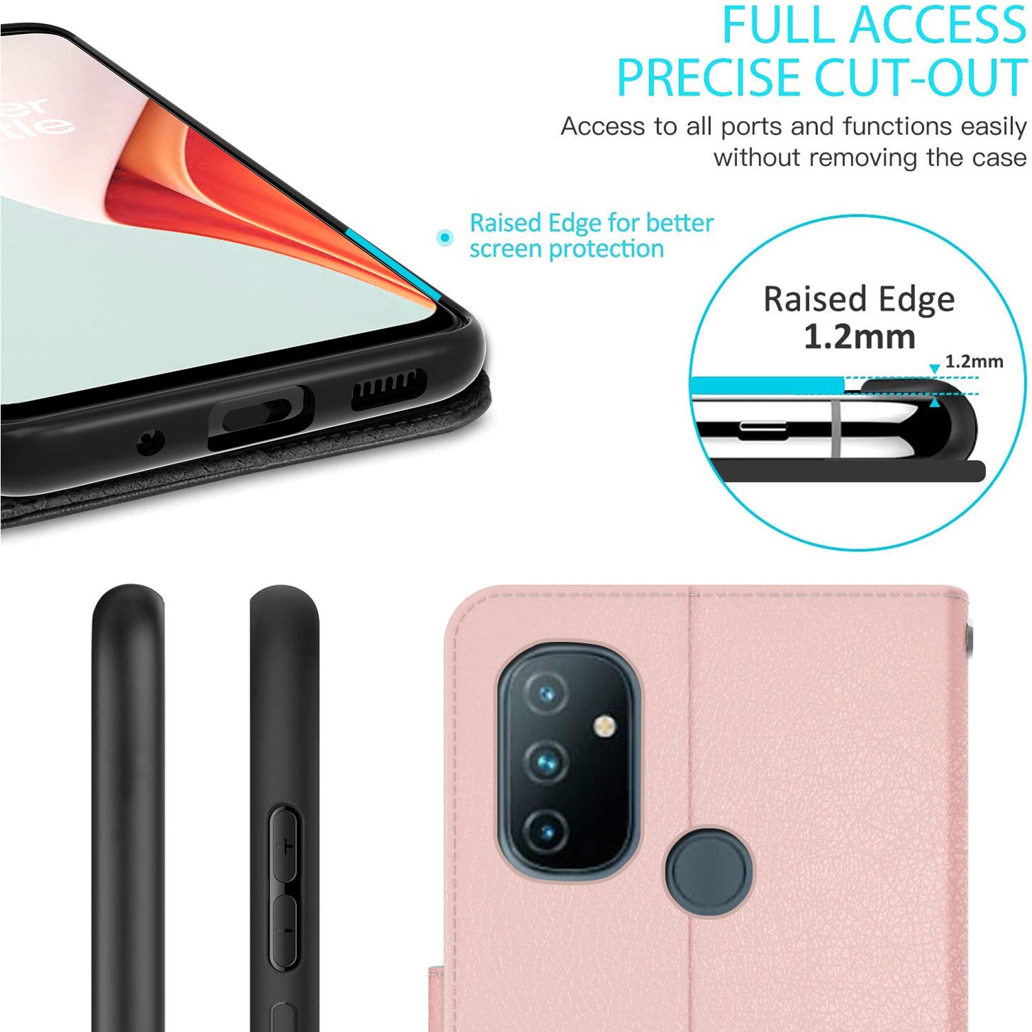 OnePlus Nord N100 Wallet Case with RFID Blocking - Premium Leather Pouch & Flip Folio Stand (Rose Gold) - Perfect for Travel, Business & Everyday Use