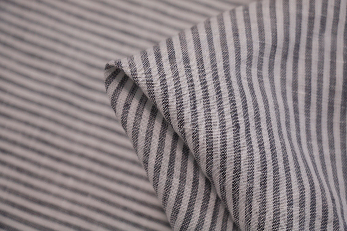 Premium Ash Stripe Washed Linen Fabric - Soft & Breathable Natural Material for Clothing, Dresses, Curtains & Home Decor
