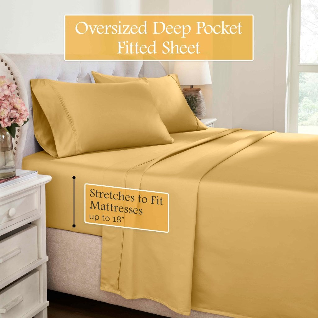 Luxury 1200 Thread Count Egyptian Cotton Deep Pocket Bed Sheet Set - Queen Size, Soft & Breathable for Ultimate Comfort - Perfect for Master Bedroom, Guest Room & Hotel Use