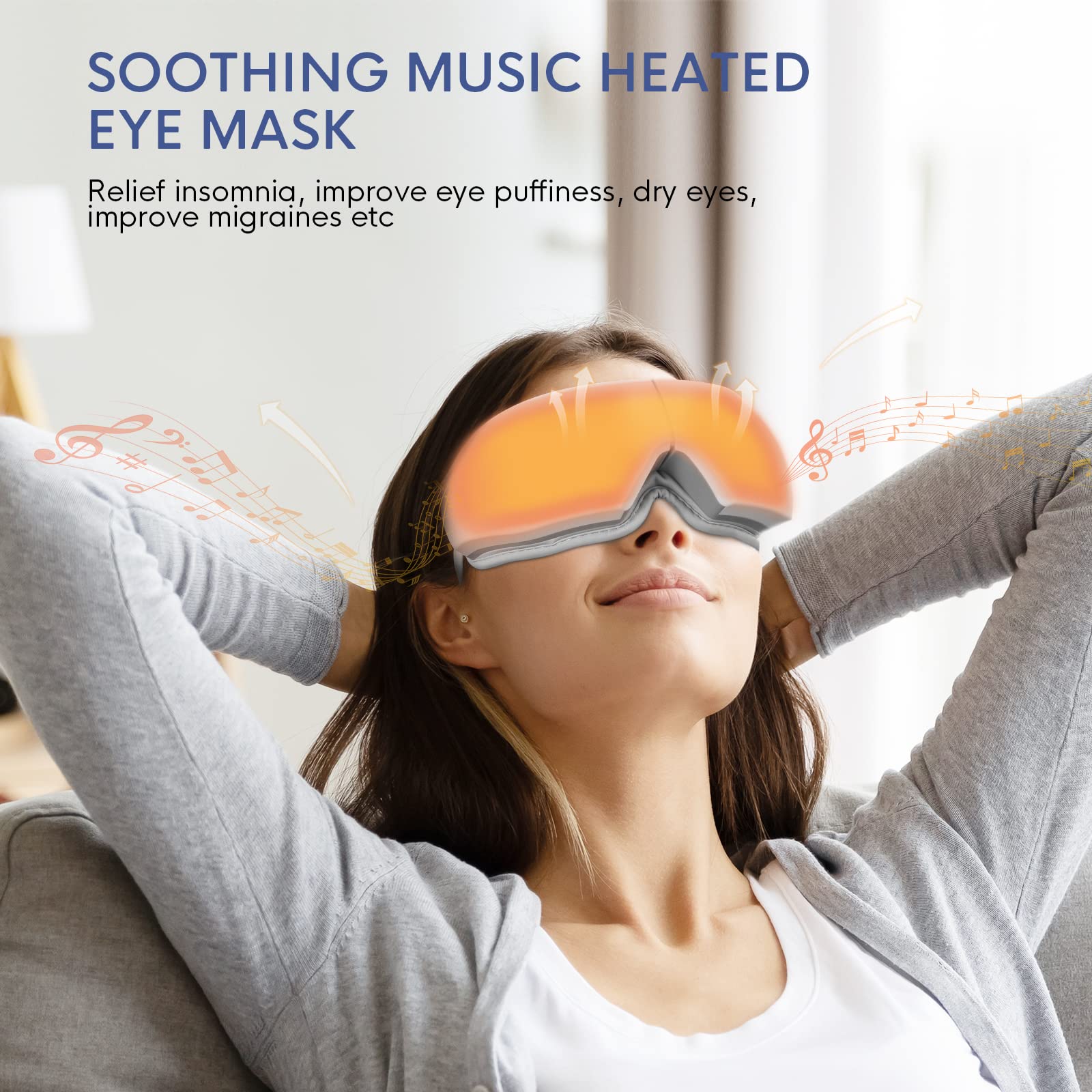 NOWWISH Heated Eye Massager - Smart Relaxing Eye Mask with Heat Therapy for Stress Relief & Sleep Aid - Perfect Mothers Day Gift for Mom, Wife, Birthday Present for Women & Men (White) - Use at Home, Office or Travel for Instant Relaxation