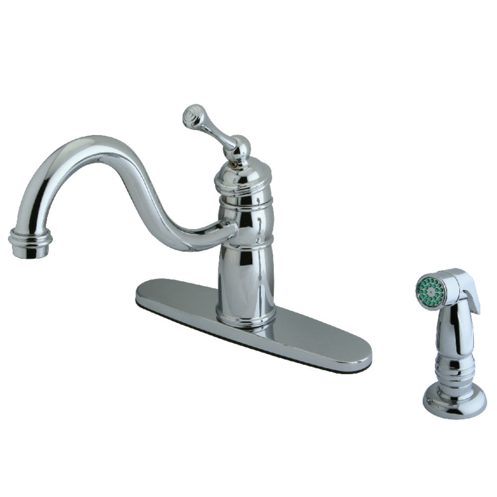 Kingston Brass KB1575BLSP Victorian Mono Deck Mount Kitchen Faucet - Single Handle Pull-Down Sprayer, Oil Rubbed Bronze Finish for Modern Farmhouse & Traditional Kitchens