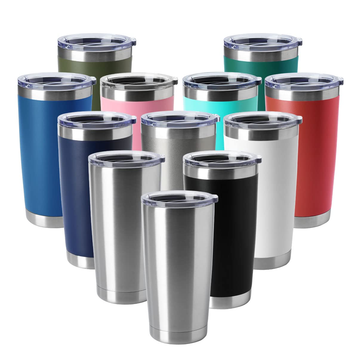 HASLE OUTFITTERS 20oz Stainless Steel Tumblers with Lid - Double Wall Vacuum Insulated Coffee Mugs for Hot & Cold Drinks (12 Pack, Mix Colors) - Perfect for Travel, Office, Camping and Outdoor Activities