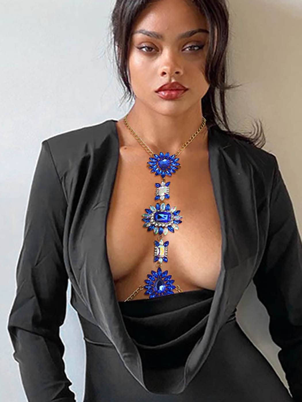 Boho Rhinestone Statement Chest Chain - Crystal Body Necklace for Women | Summer Beach Jewelry Accessories | Perfect for Music Festivals, Vacations & Boho Fashion Outfits