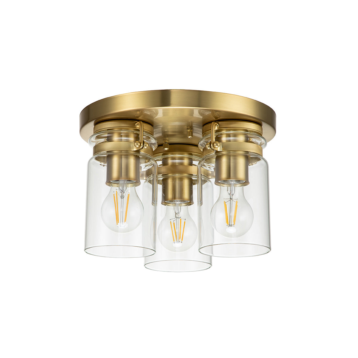 Brinley 3-Light Flush Mount Ceiling Light Fixture - Brushed Brass/Brushed Nickel/Antique Bronze Finish - E27 Base - Perfect for Bedroom, Living Room & Hallway Lighting
