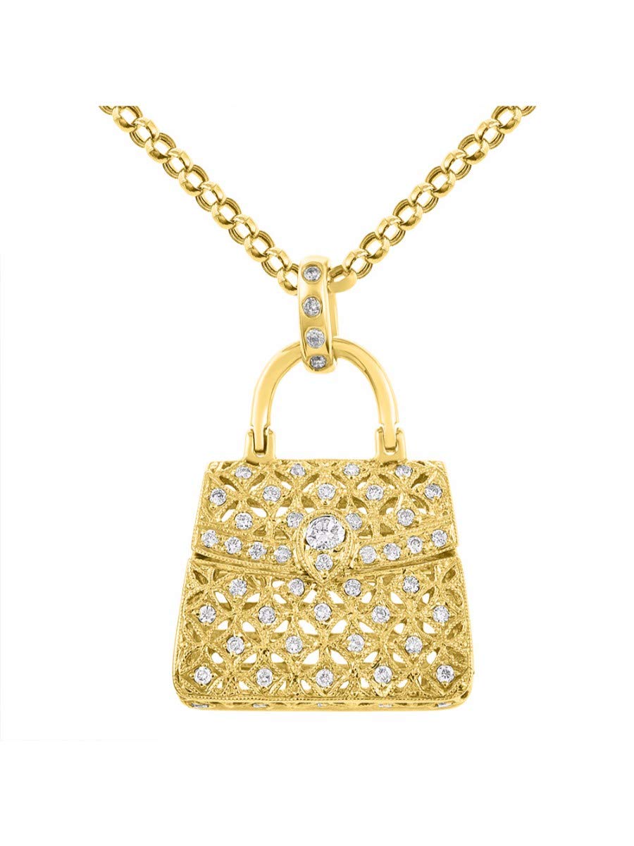 14K Yellow Gold or White Gold Diamond Designer Purse Necklace with 18